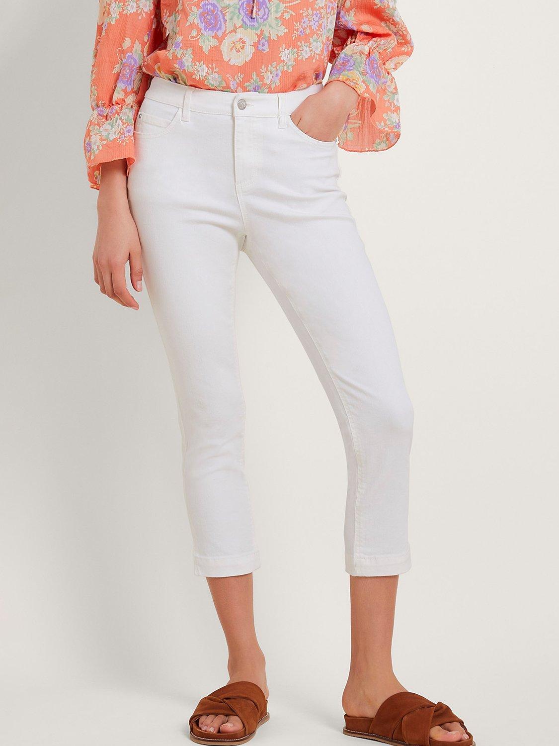 Monsoon Idabella Cropped Jeans, Ecru