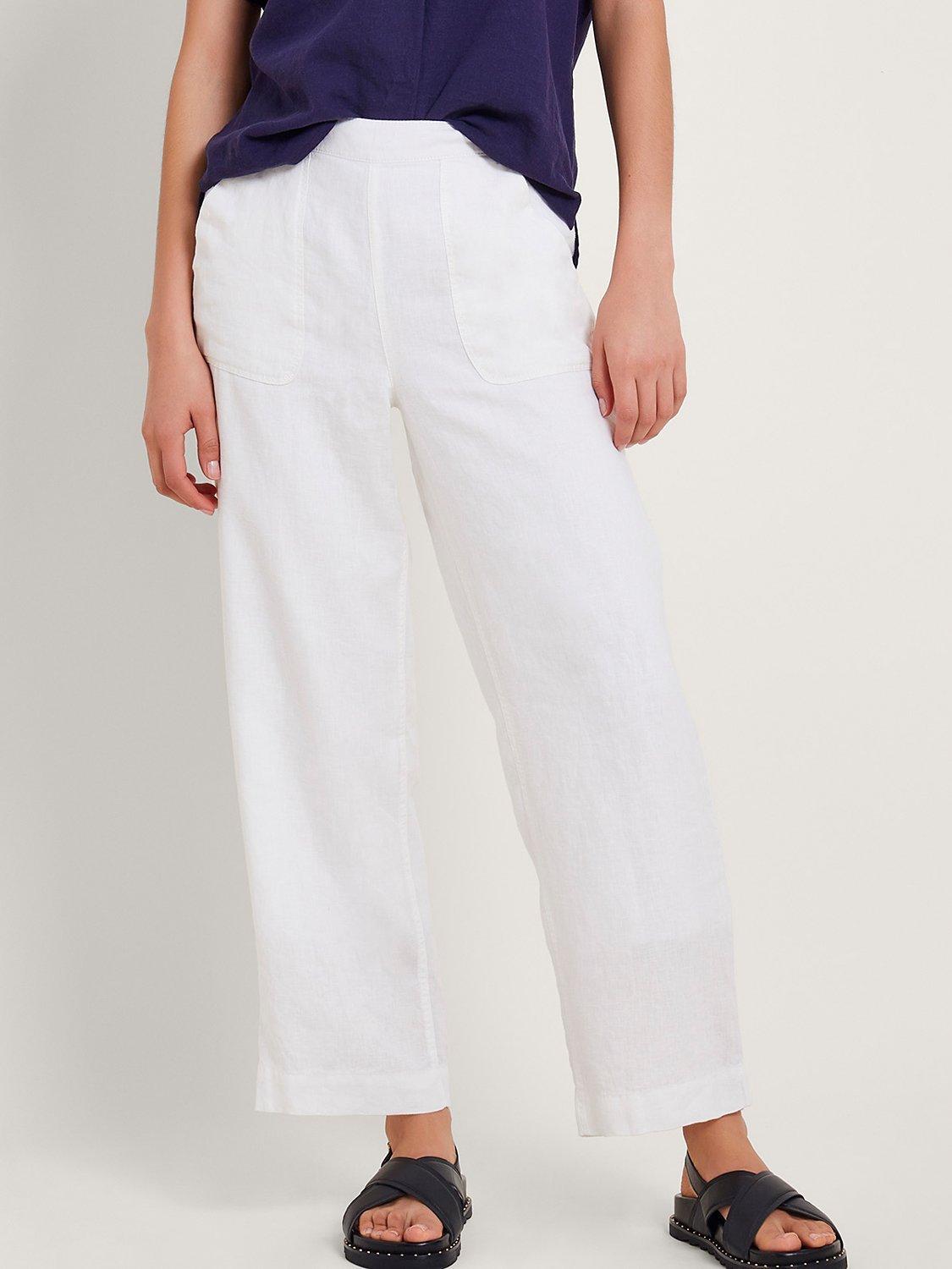Monsoon Parker Linen Cropped Trousers, White