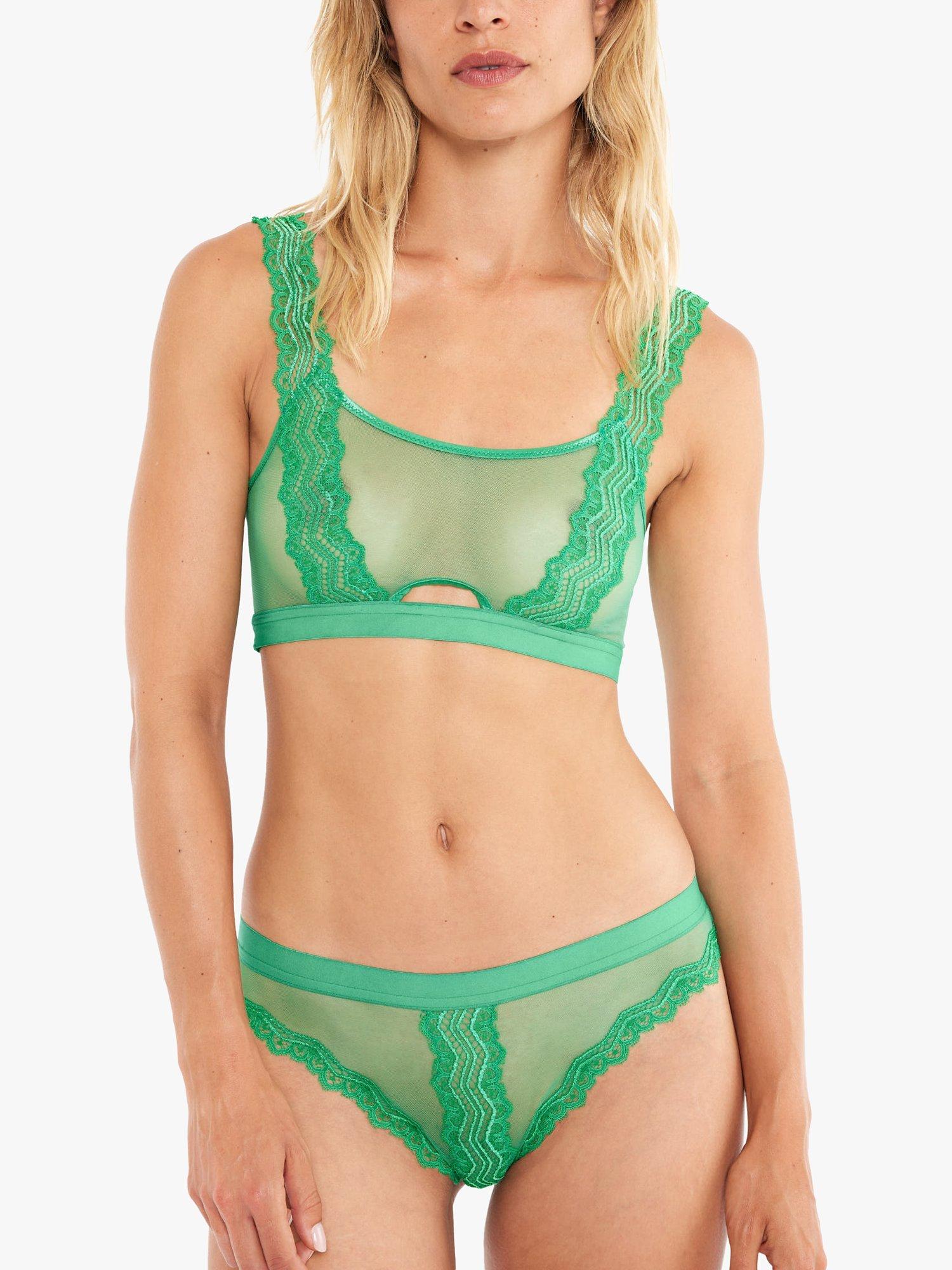 Product image 2 of 5, which shows Maison Lejaby Denude Reversible Lace Detail Tanga Knickers, Verde, 1