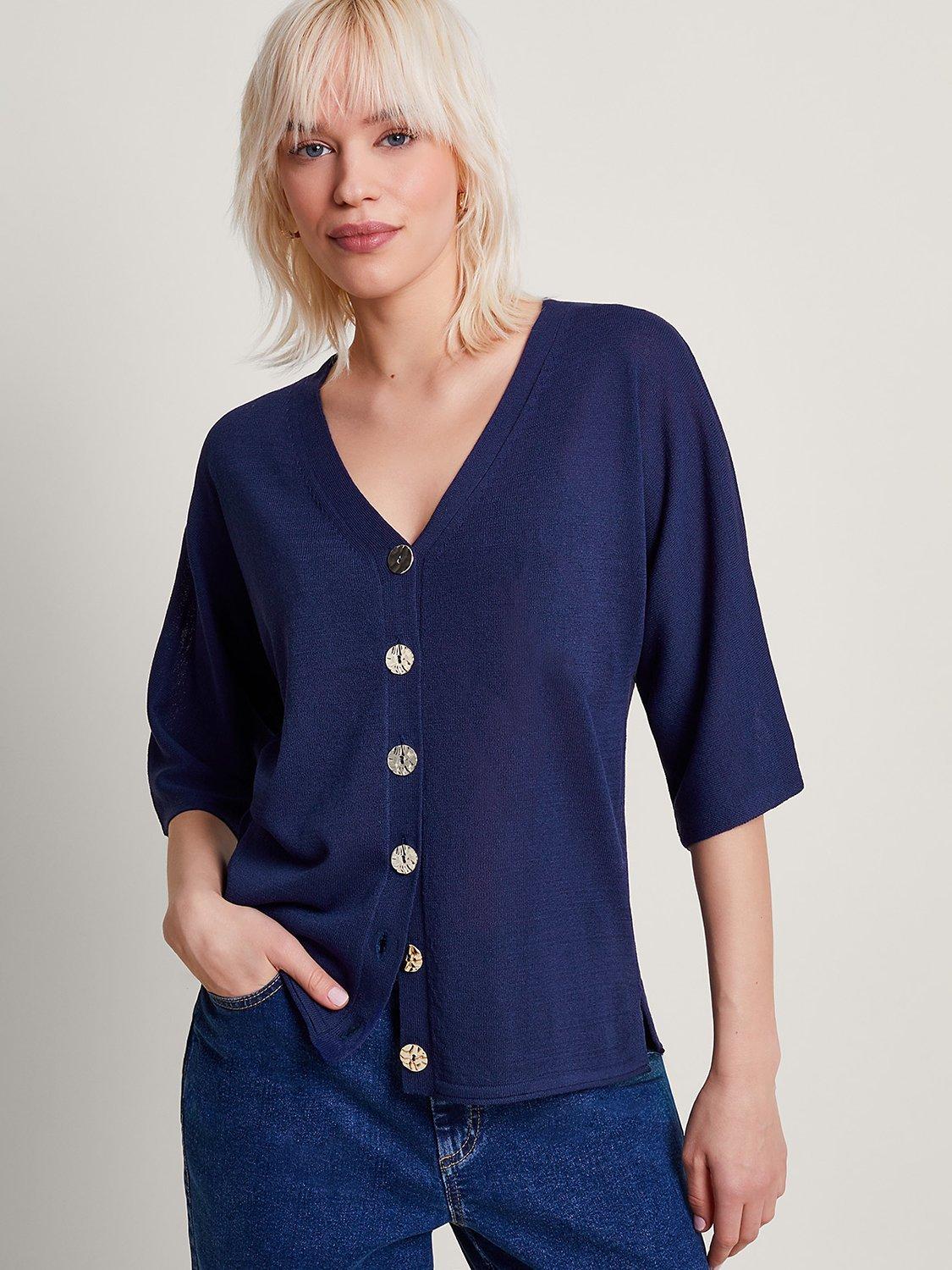 Monsoon Bea Linen Blend Cardigan, Navy