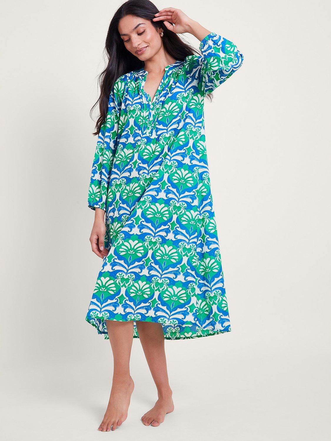 Monsoon Leona Printed Midi Dress, Green