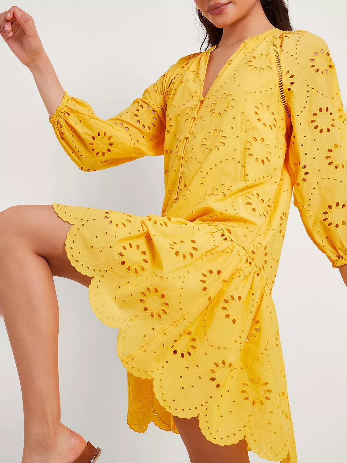 Yellow broderie dress hotsell