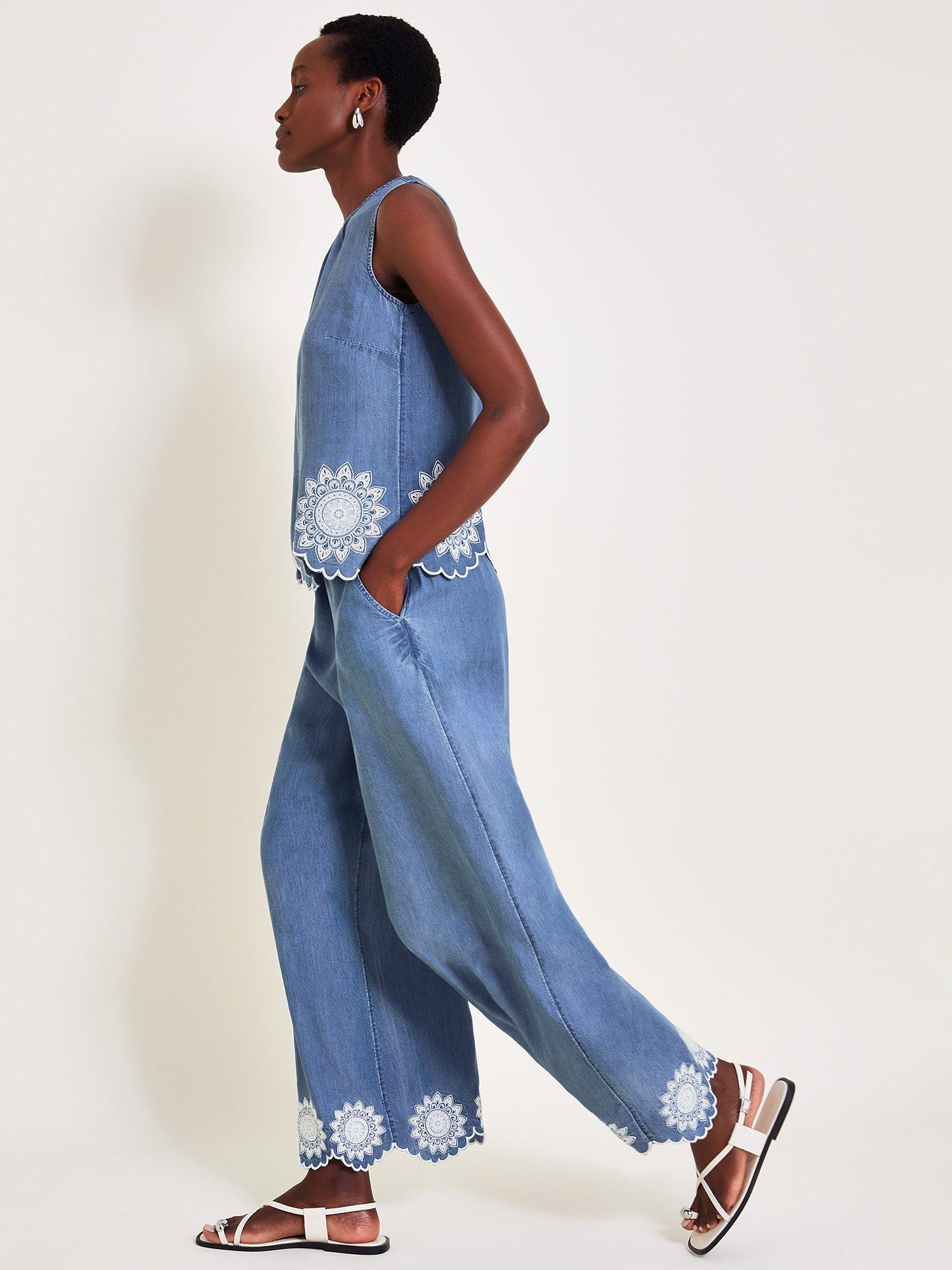 Product image 3 of 6, which shows Monsoon Talia Emrboidered Top, Denim Blue, XXL