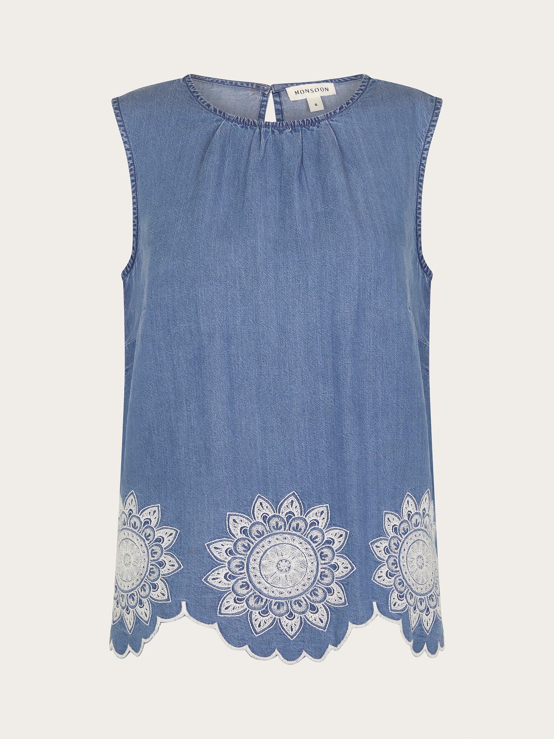 Product image 6 of 6, which shows Monsoon Talia Emrboidered Top, Denim Blue, XXL