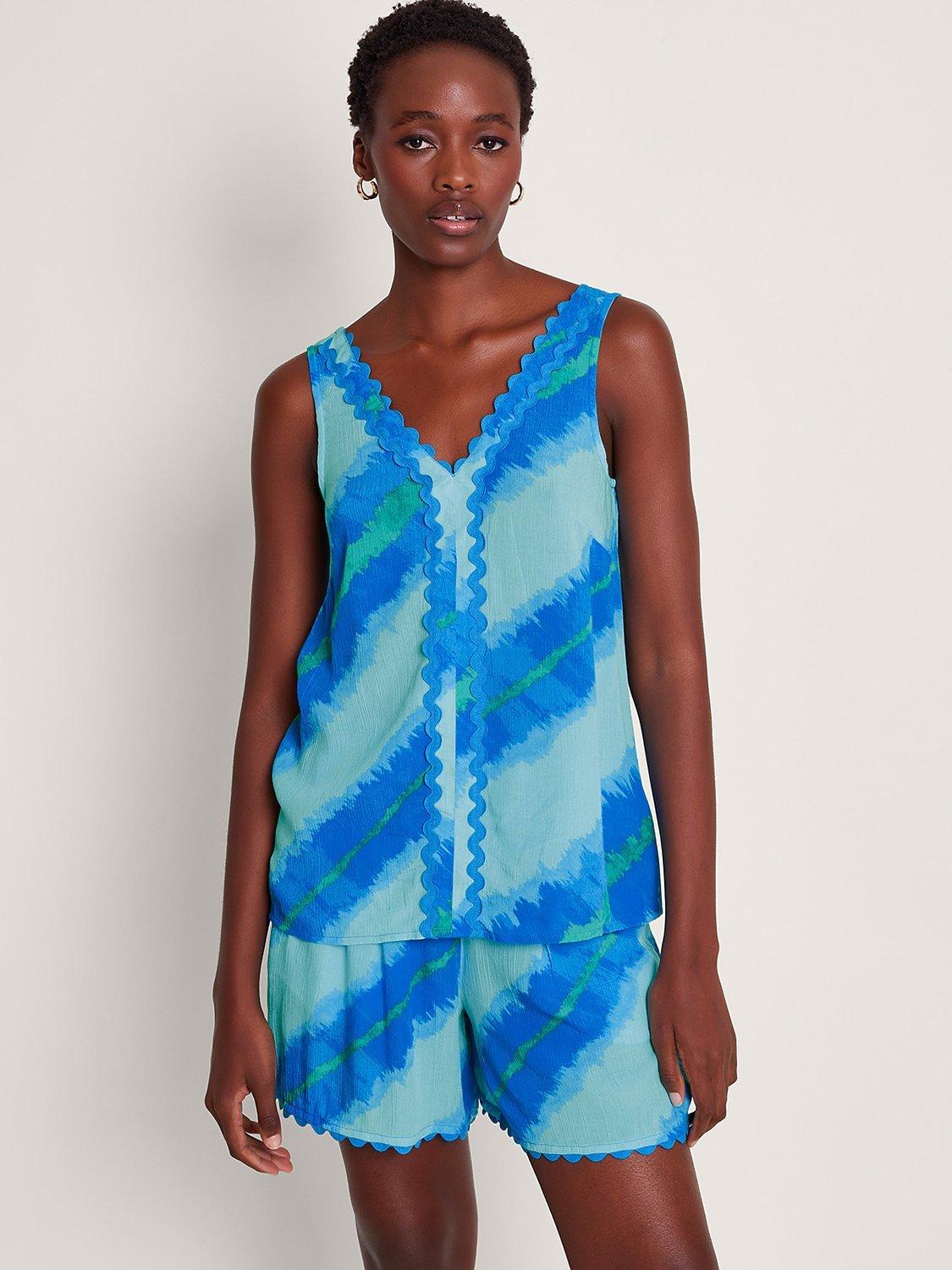 Monsoon Zifia Scalloped Edge Cami Top, Blue/Multi