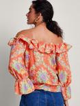 Monsoon Zimira Floral Print Bardot Blouse, Orange/Multi