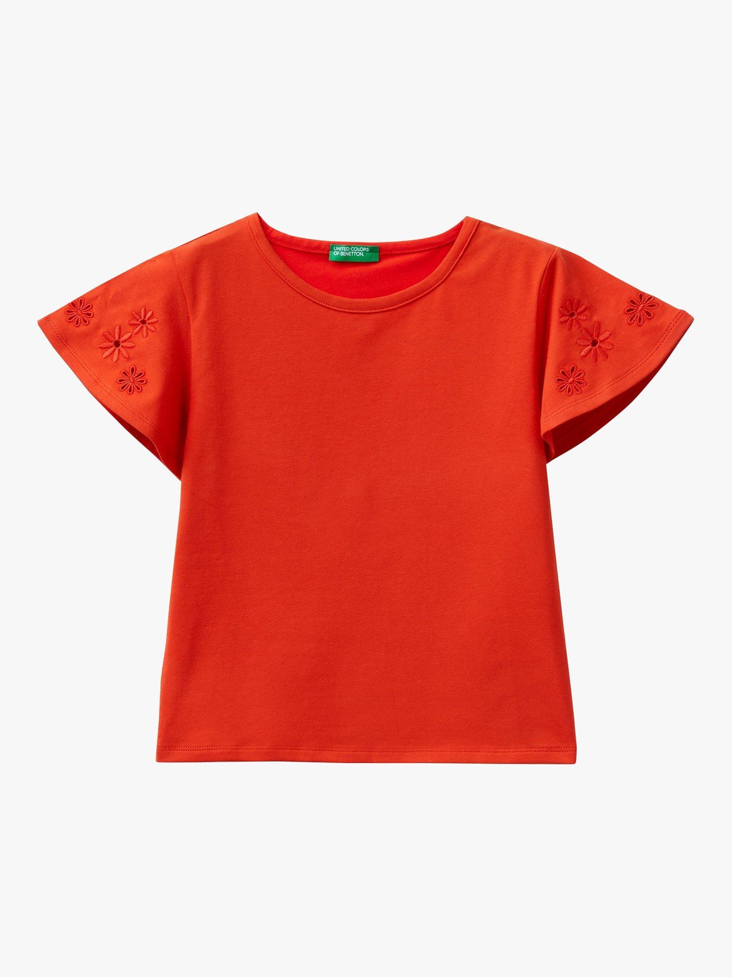 Benetton Kids' Floral Embroidered Sleeve T-Shirt