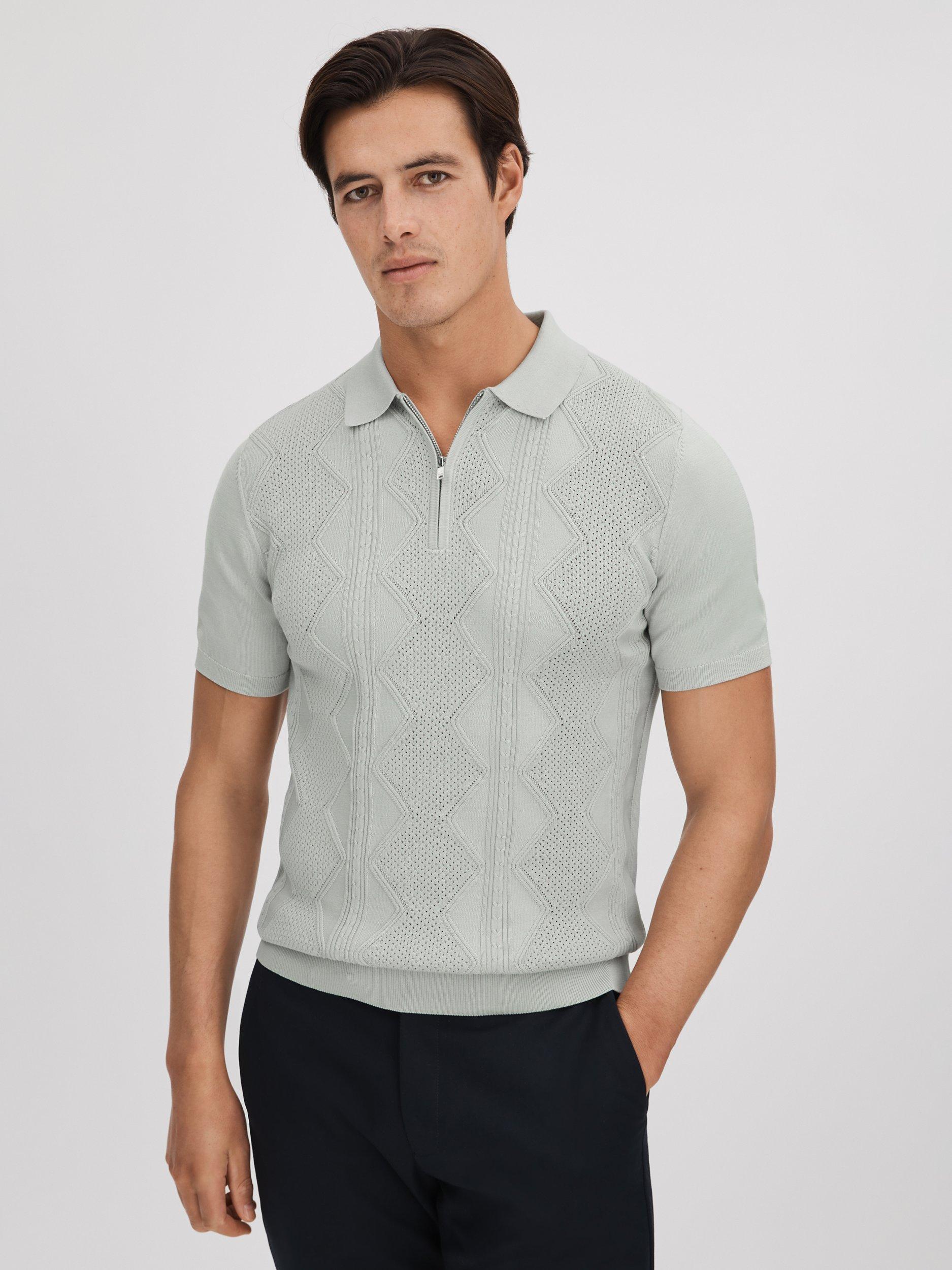 Reiss Tropic Short Sleeve Half Zip Polo Short, Pistachio