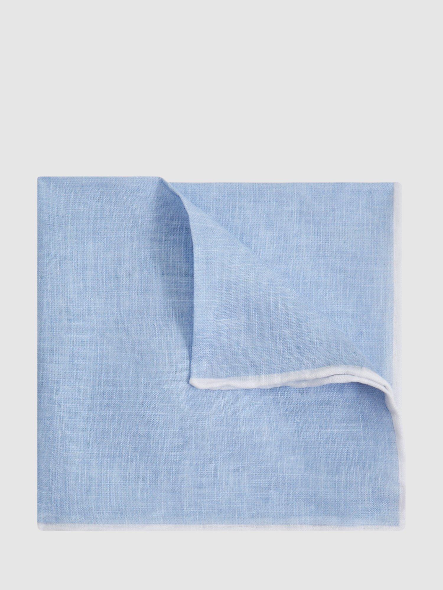 Reiss Siracusa Linen Pocket Square, Sky Blue Melang