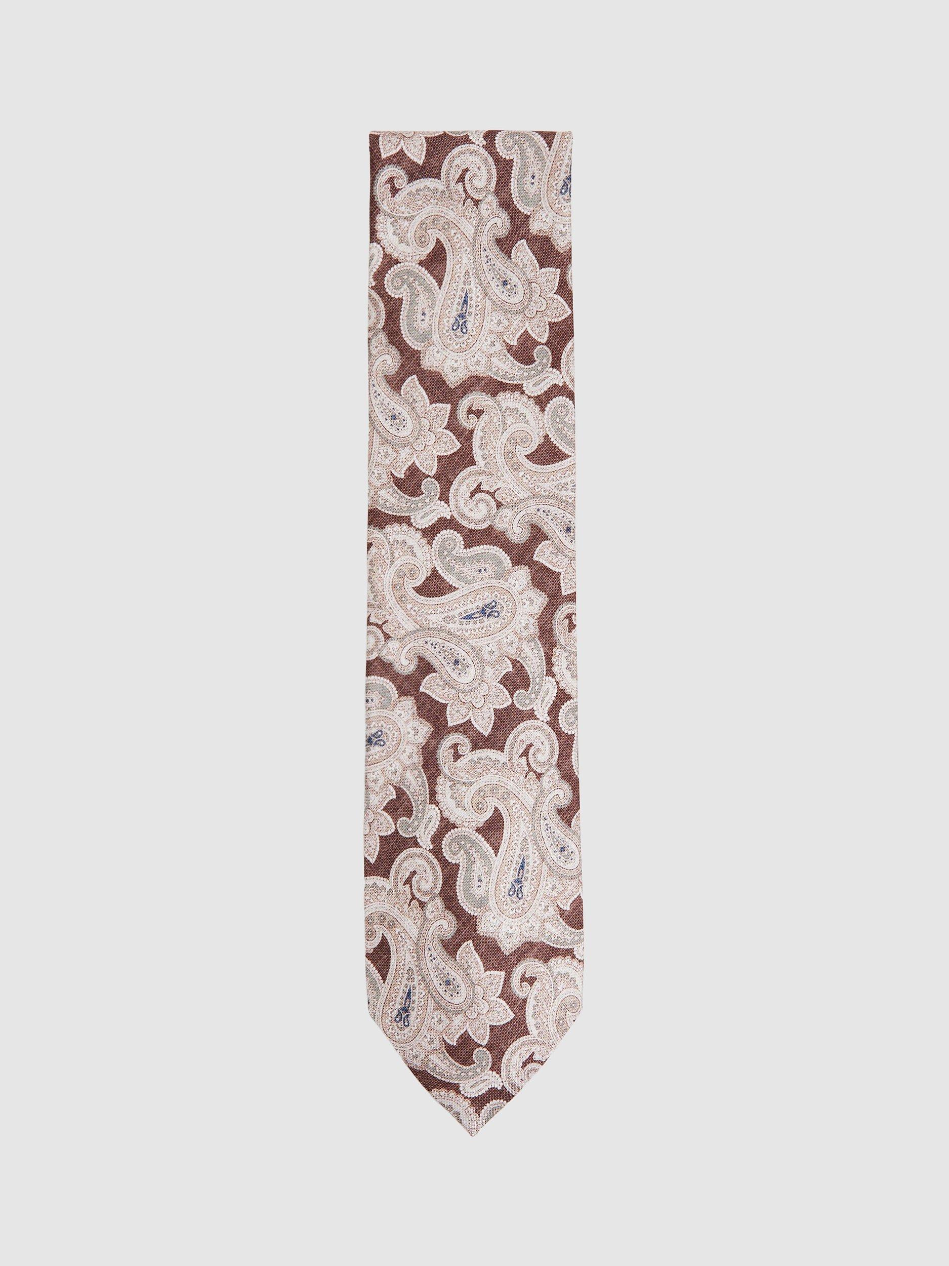 Reiss Giovanni Paisley Silk Tie, Tobacco/Oatmeal