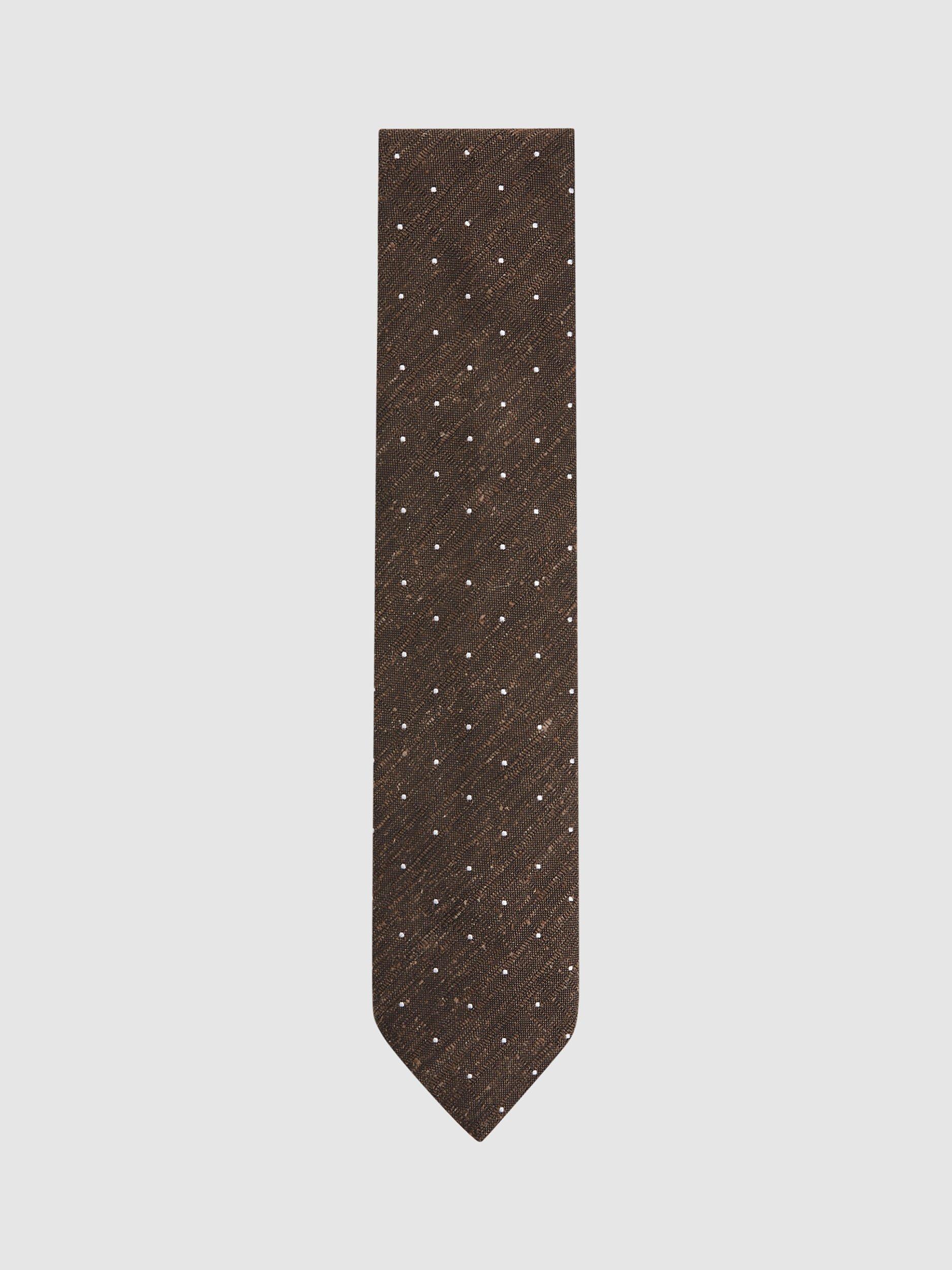Reiss Lorenzo Pin Dot Textured Silk Blend Tie, Chocolate, One Size