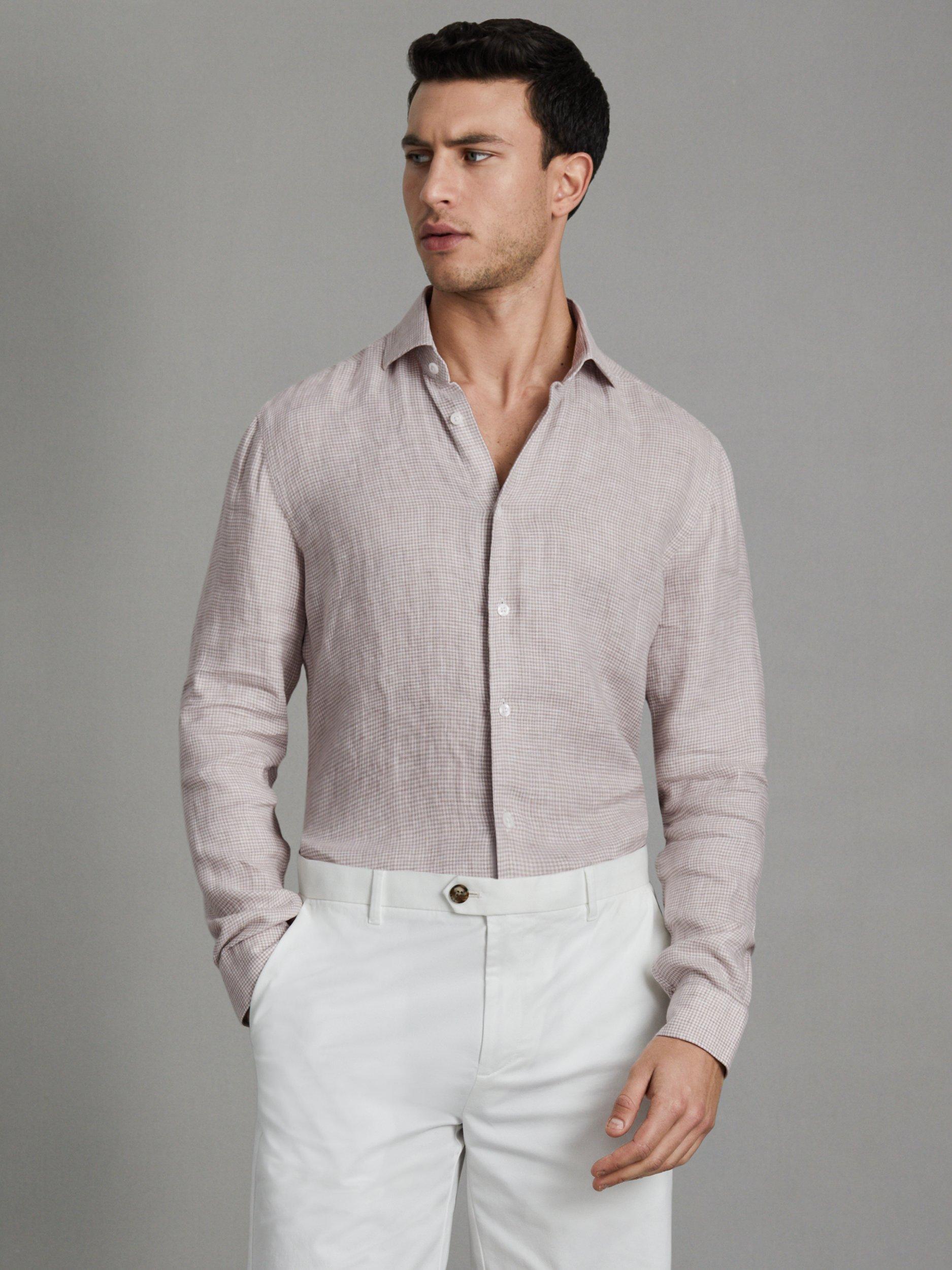 Reiss Ruban Puppytooth Long Sleeve Linen Shirt