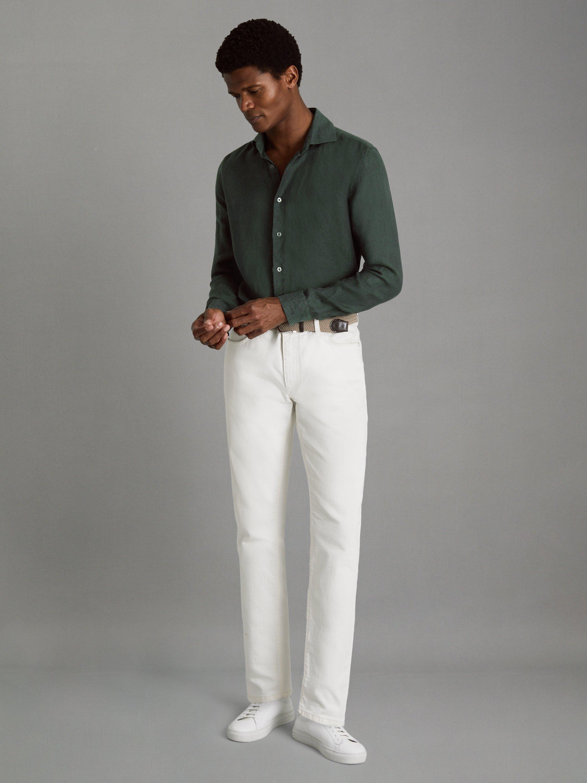 Product image 4 of 5, which shows Reiss Ruban Regular Fit Linen Shirt, Dark Green, XS