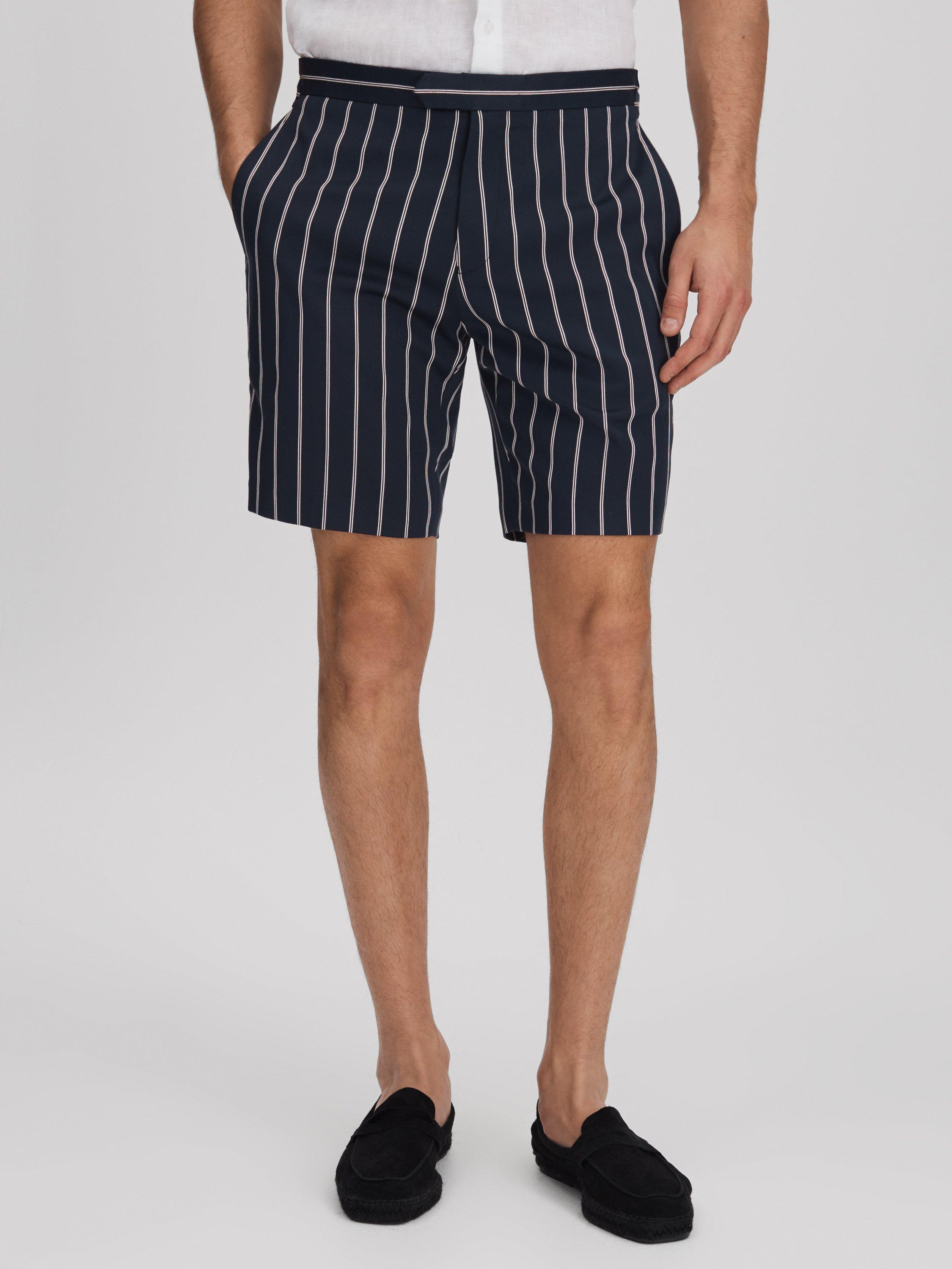 Reiss Lake Fine Stripe Side Adjustable Shorts, Navy/White