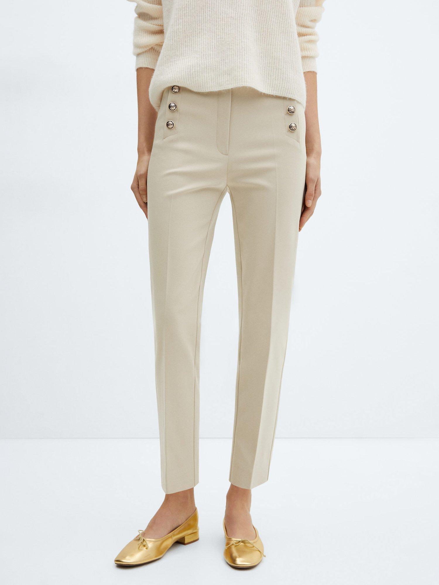 Mango Botones Cotton Blend Cropped Trousers, Light Beige