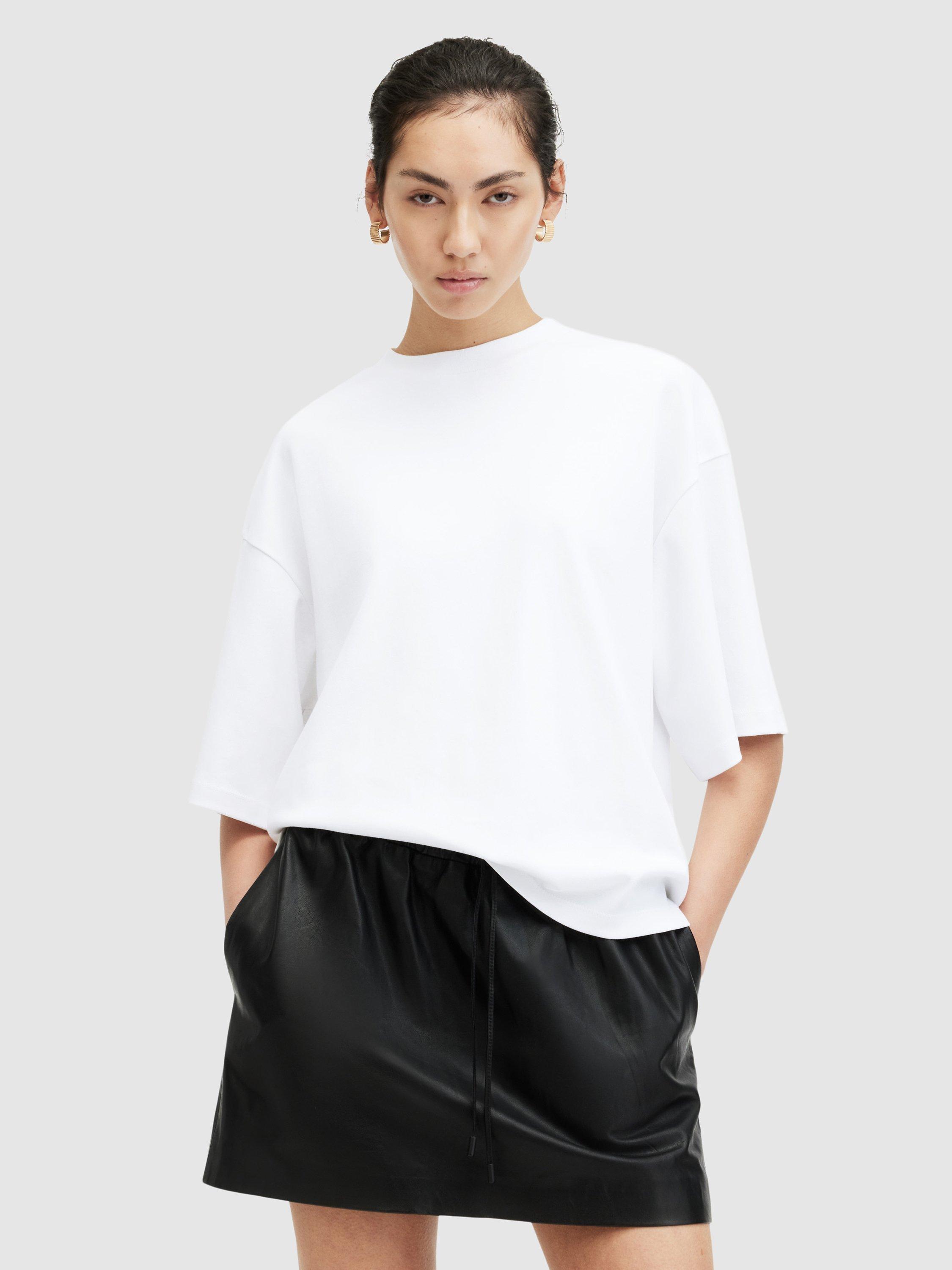 Product image 1 of 3, which shows AllSaints Amelie Oversized Organic Cotton T-Shirt, White, L