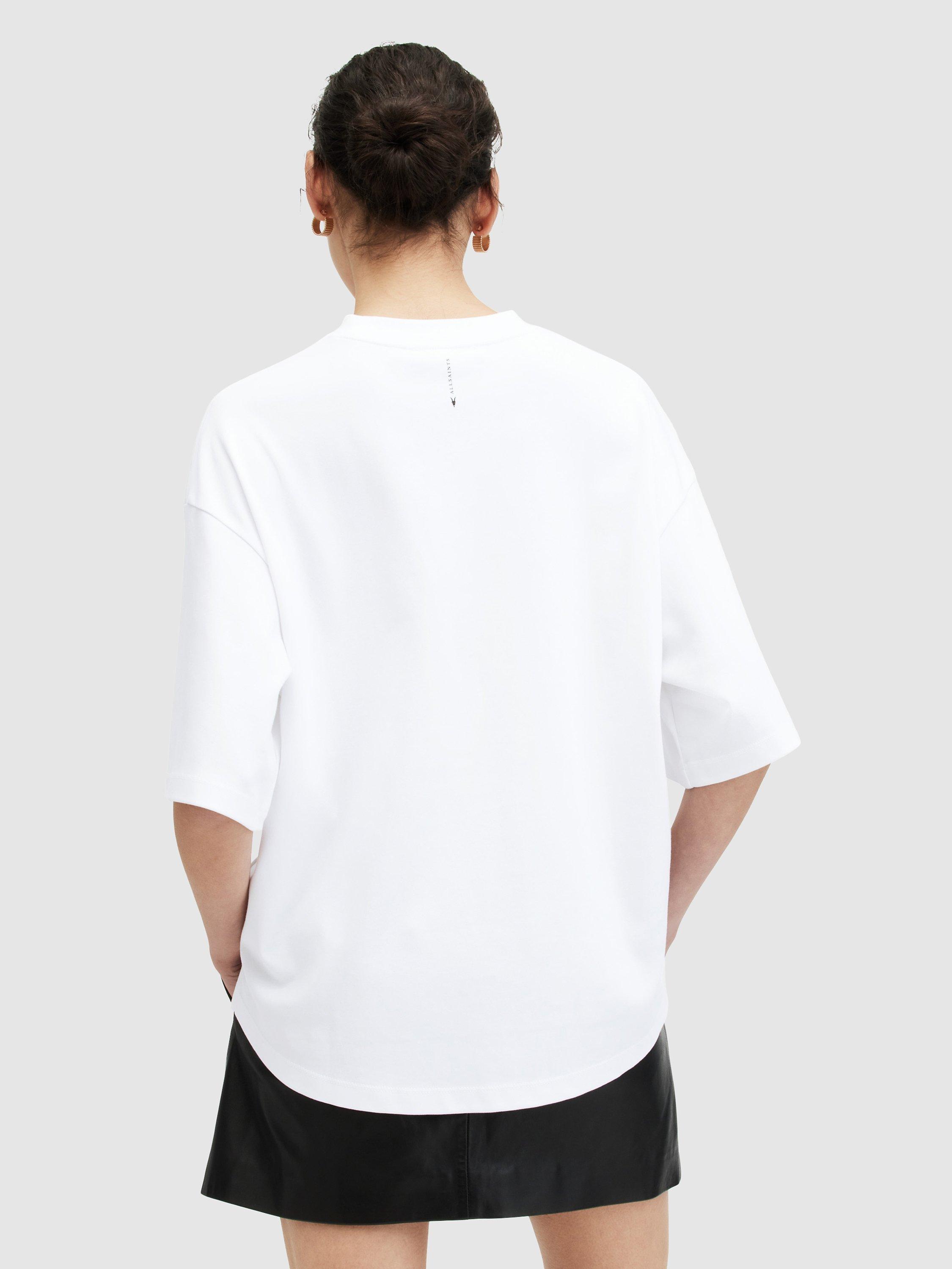 Product image 2 of 3, which shows AllSaints Amelie Oversized Organic Cotton T-Shirt, White, L
