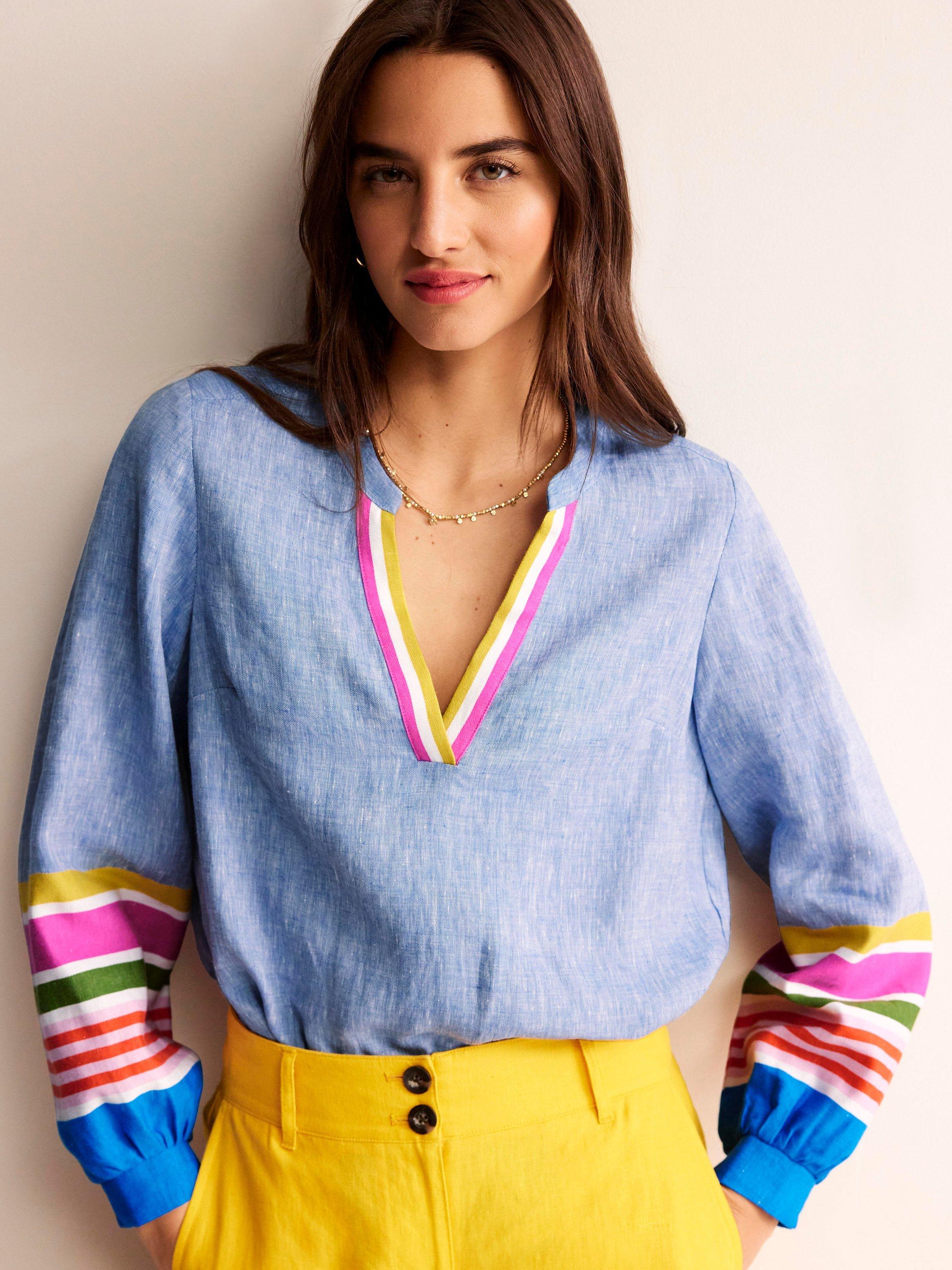 Boden Alice Linen Blend Top, Blue Multistripe