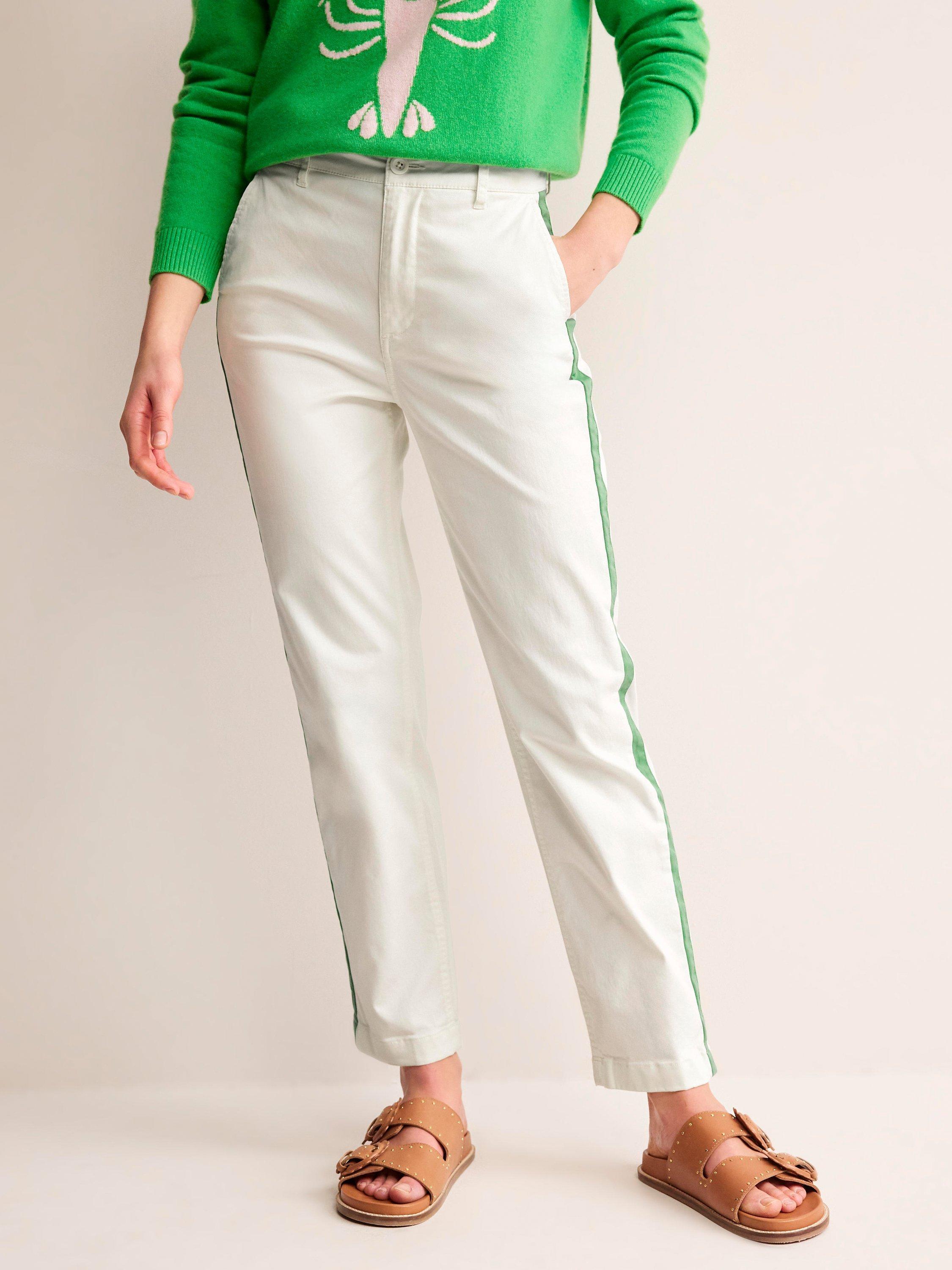 Product image 4 of 5, which shows Boden Barnsbury Side Stripe Chinos, Ivory/Green, 12