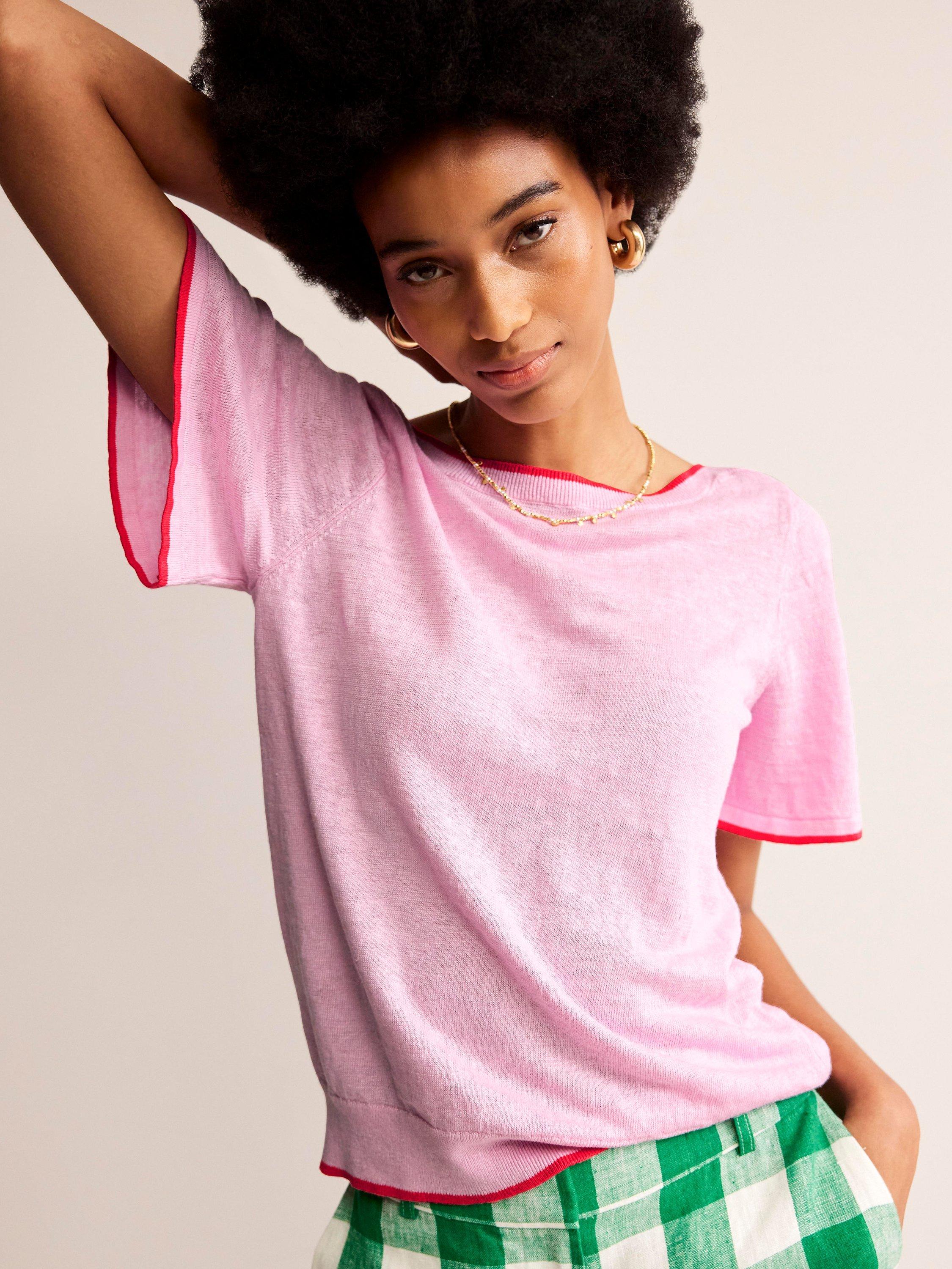 Boden Maggie Boat Neck Linen T-Shirt, Sweet Lilac Pink