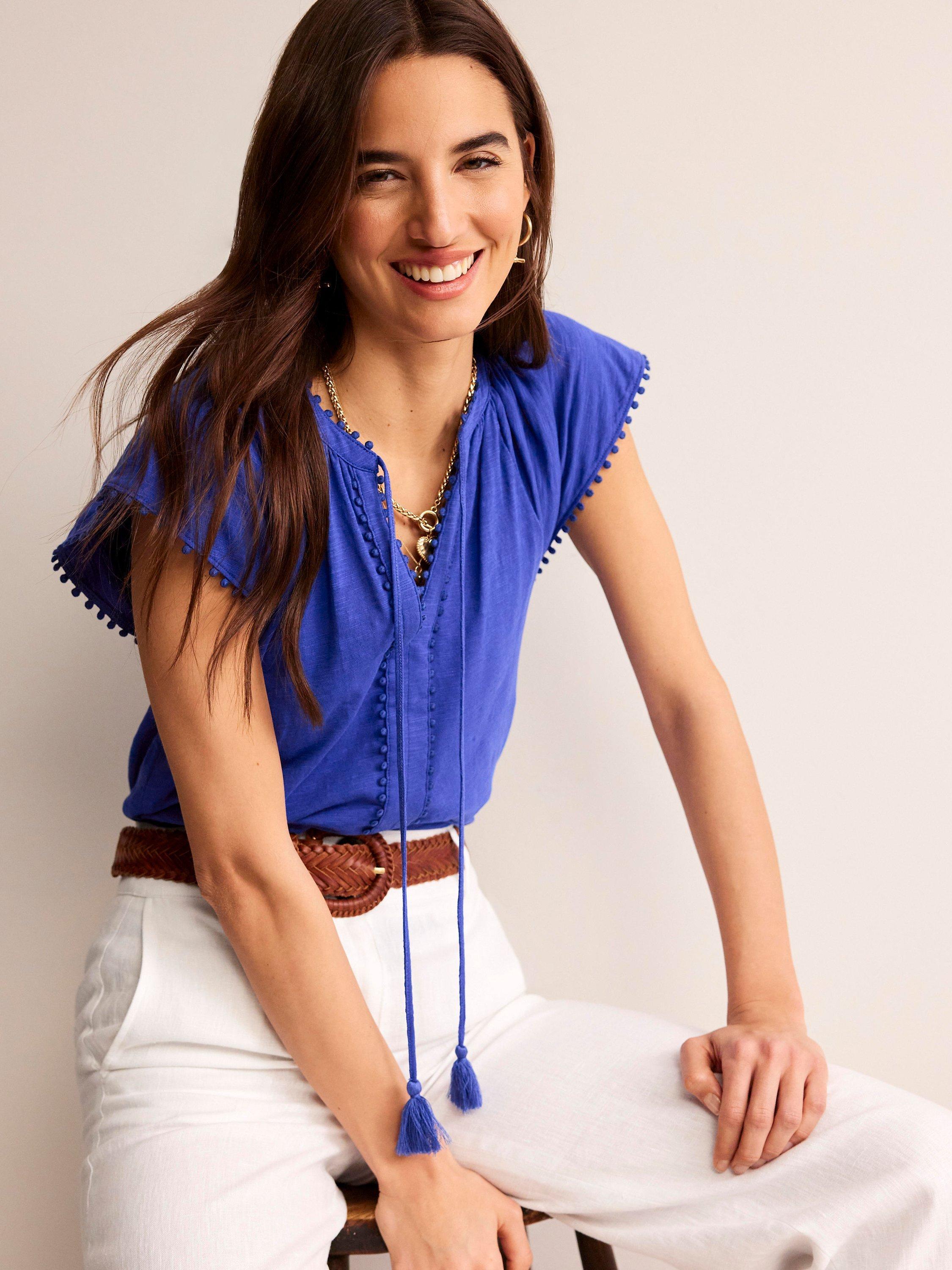 Boden Millie Trim Detail Cotton Top, Surf The Web