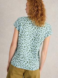 White Stuff Nelly Abstract Notch Neck Top, Pale Blue/Multi - view 2, Pale Blue/Multi