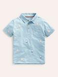 Mini Boden Kids' Sail Boat Embroidered Slub Polo Shirt, Blue/Multi