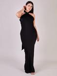 Rewritten Roma Halterneck Satin Maxi Dress, Black