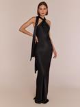 Rewritten Roma Halterneck Satin Maxi Dress, Black