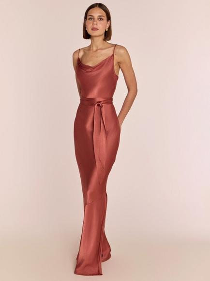 Rewritten Pollenca Cowl Neck Viscose Satin Maxi Dress, Terracotta