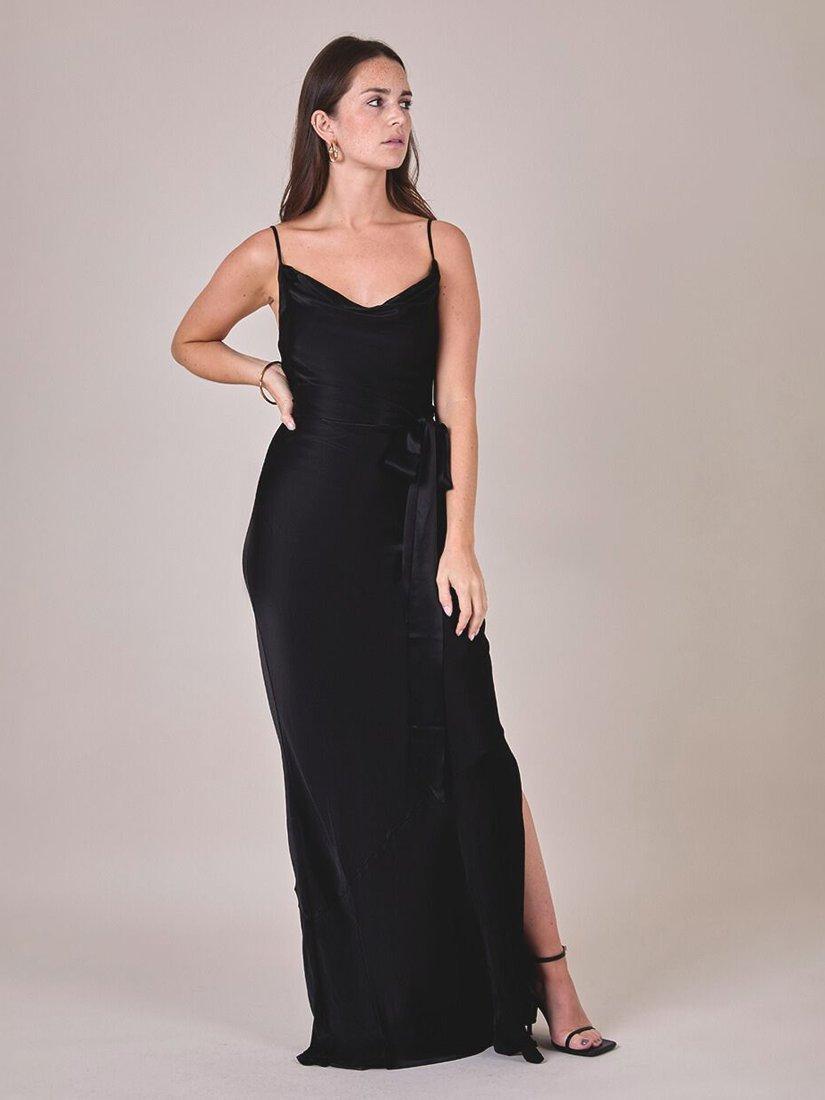 Product image 2 of 6, which shows Rewritten Pollenca Cowl Neck Bias Cut Satin Maxi Dress, Black, 8