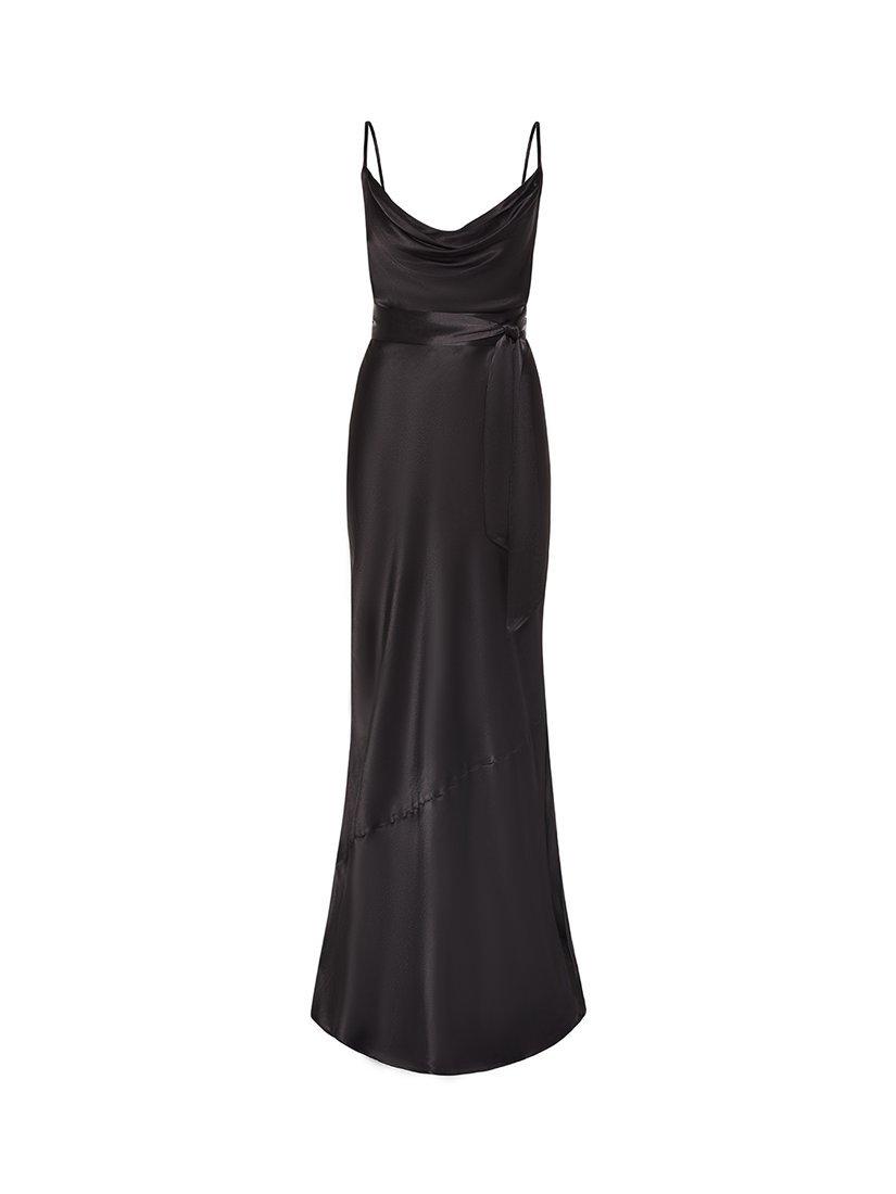 Product image 6 of 6, which shows Rewritten Pollenca Cowl Neck Bias Cut Satin Maxi Dress, Black, 8