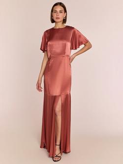Rewritten Sienna Flutter Sleeve Satin Maxi Dress, Terracotta