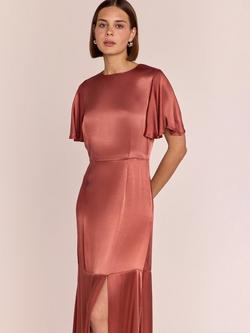 Rewritten Sienna Flutter Sleeve Satin Maxi Dress - view 2, Terracotta
