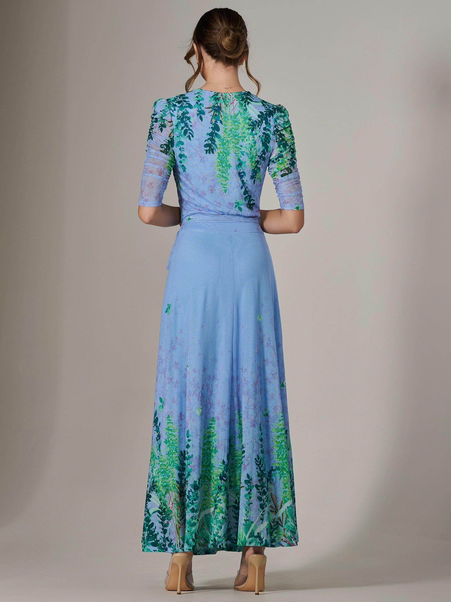 Jolie Moi Kinley Mirrored Leaf Print Maxi Wrap Dress, Blue/Multi, 8