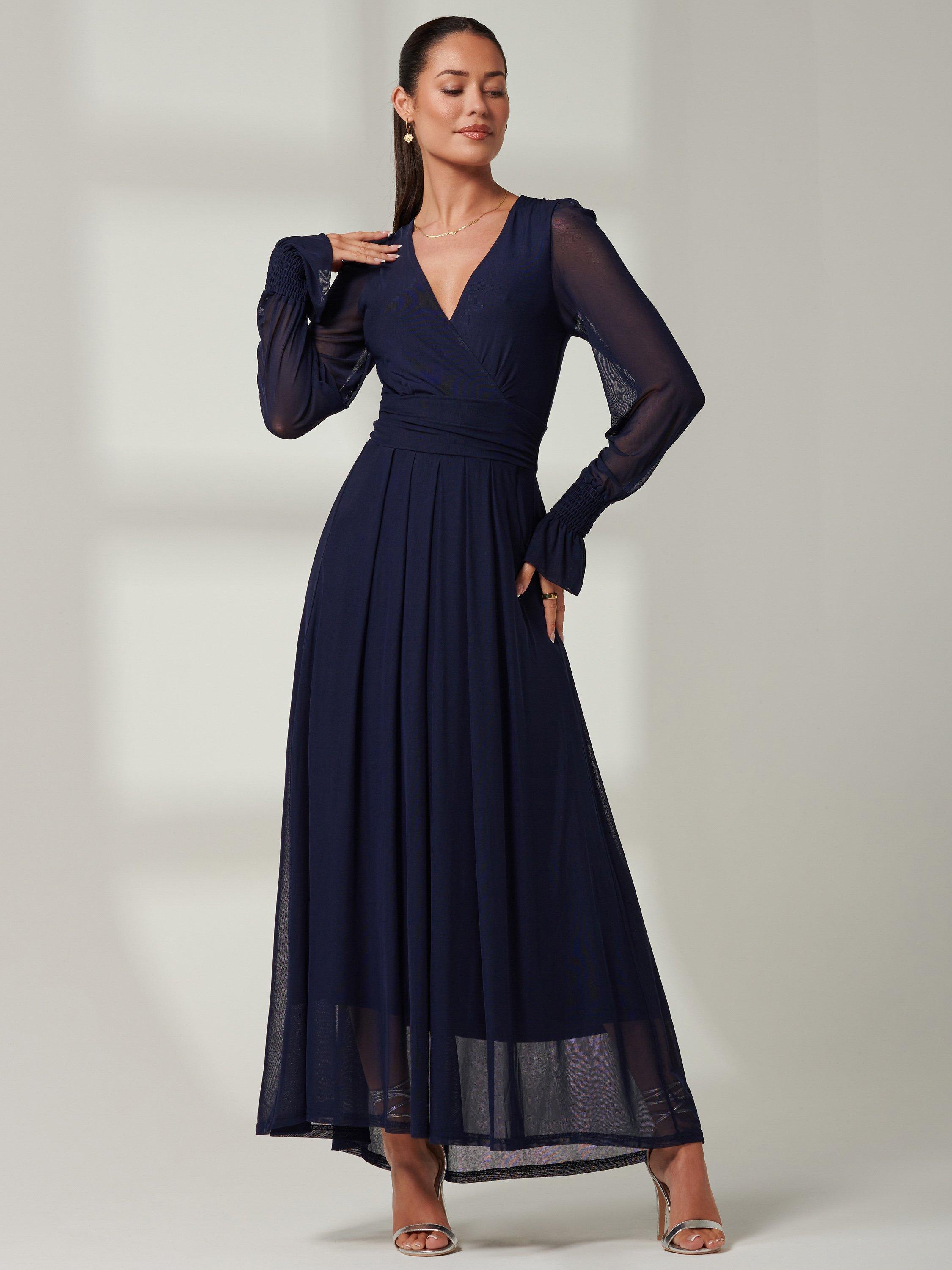 Jolie Moi Greta Mesh Maxi Dress, Navy, 8