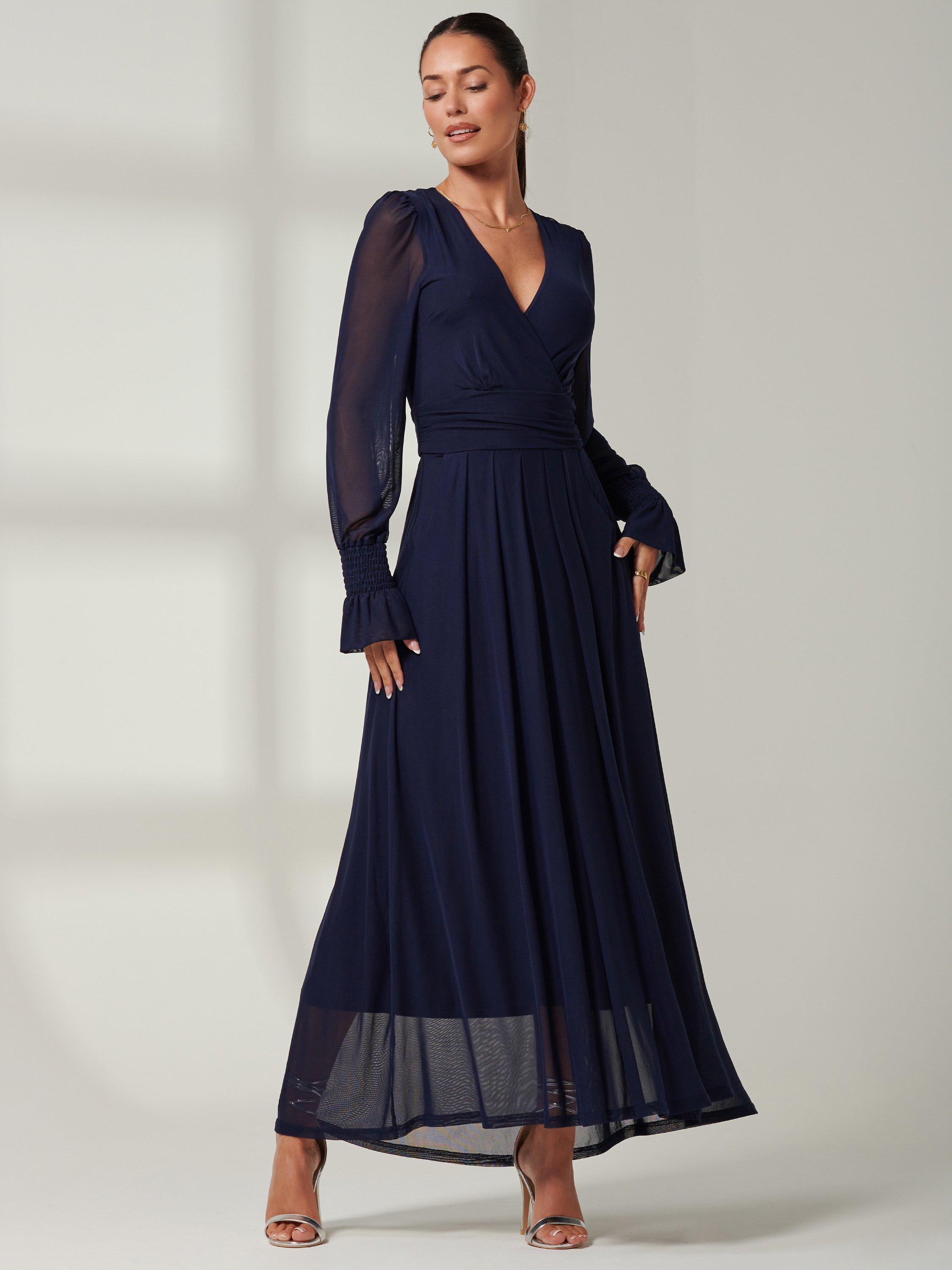 Jolie Moi Greta Mesh Maxi Dress, Navy, 8