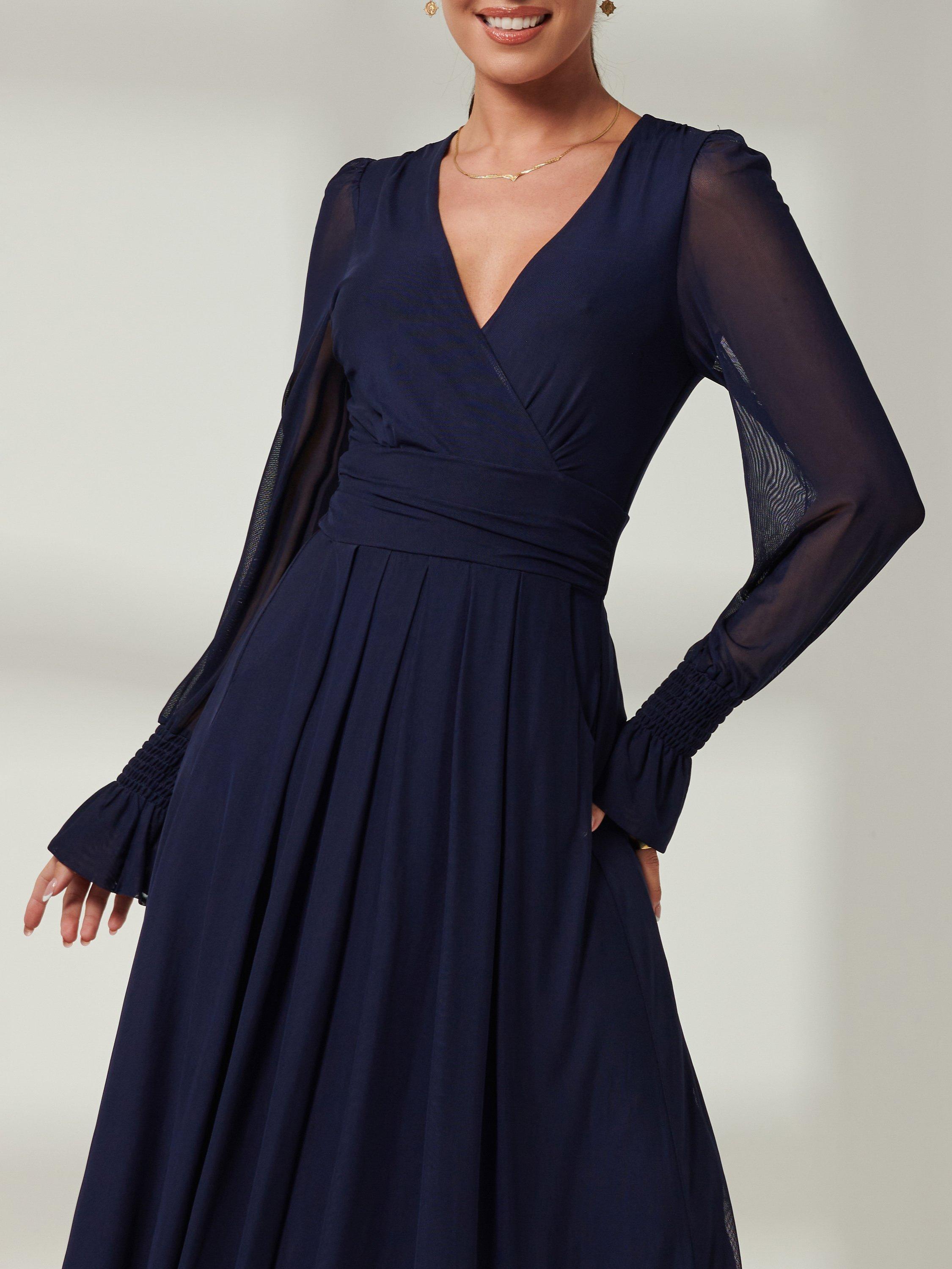 Jolie Moi Greta Mesh Maxi Dress, Navy, 8