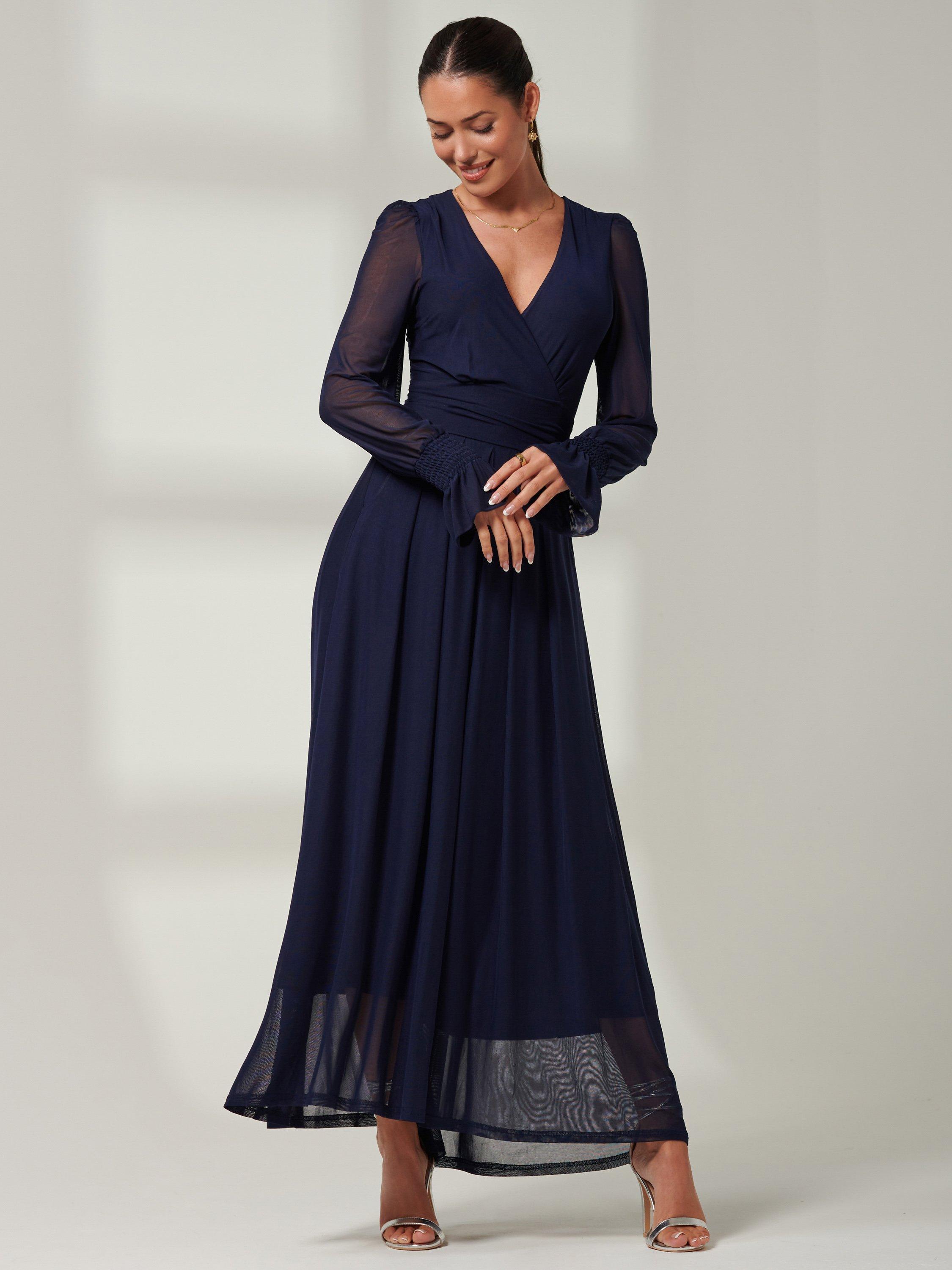 Jolie Moi Greta Mesh Maxi Dress, Navy, 8