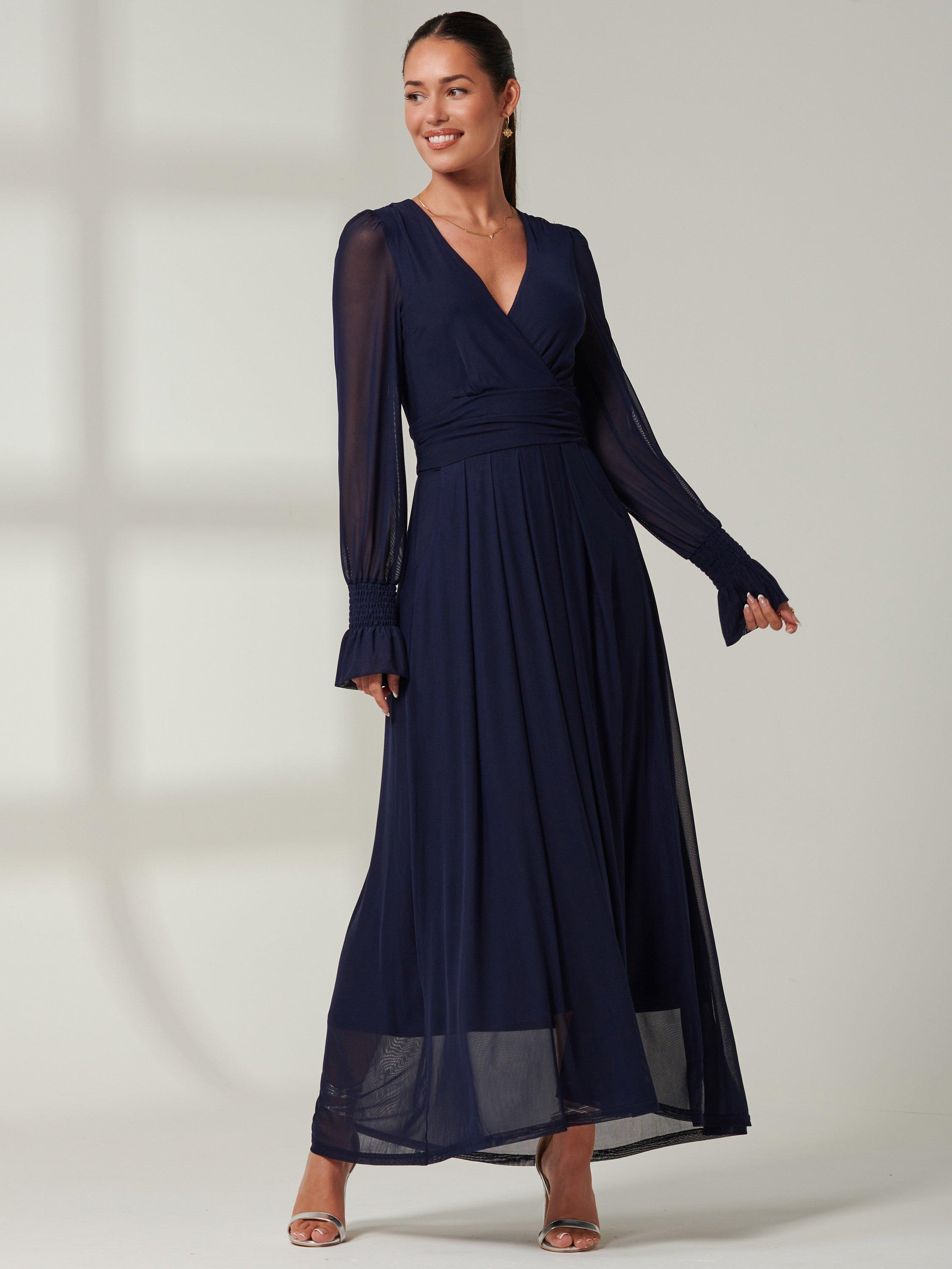 Jolie Moi Greta Mesh Maxi Dress, Navy, 8