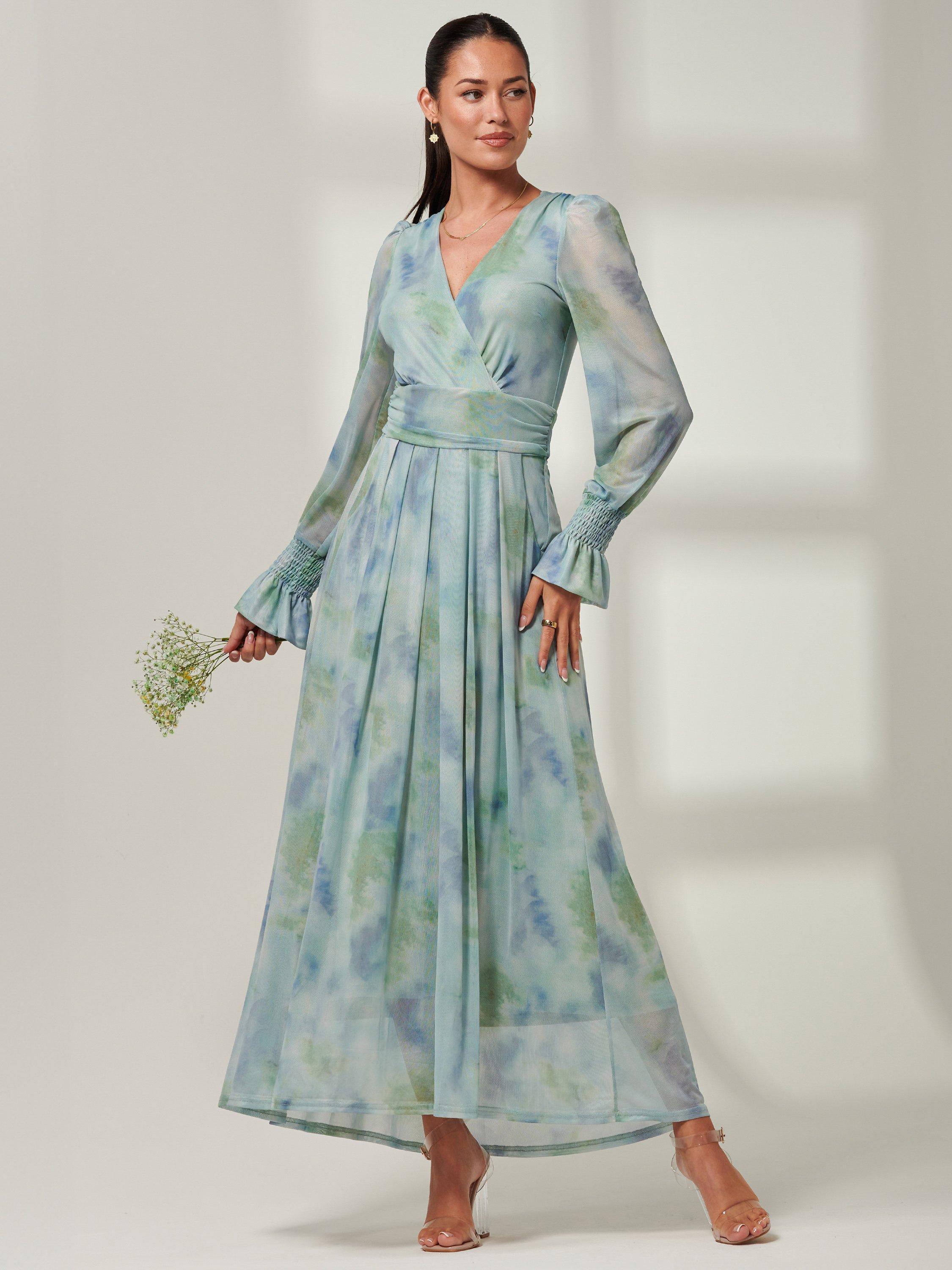 Product image 1 of 8, which shows Jolie Moi Tie Dye Print Mesh Maxi Dress, Green/Multi, 8
