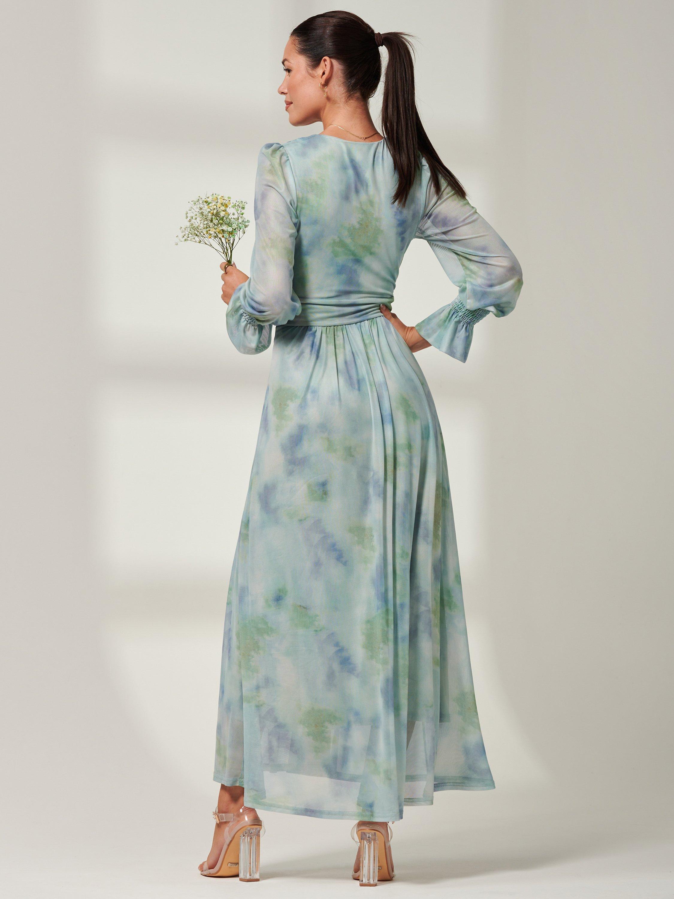 Product image 2 of 8, which shows Jolie Moi Tie Dye Print Mesh Maxi Dress, Green/Multi, 8