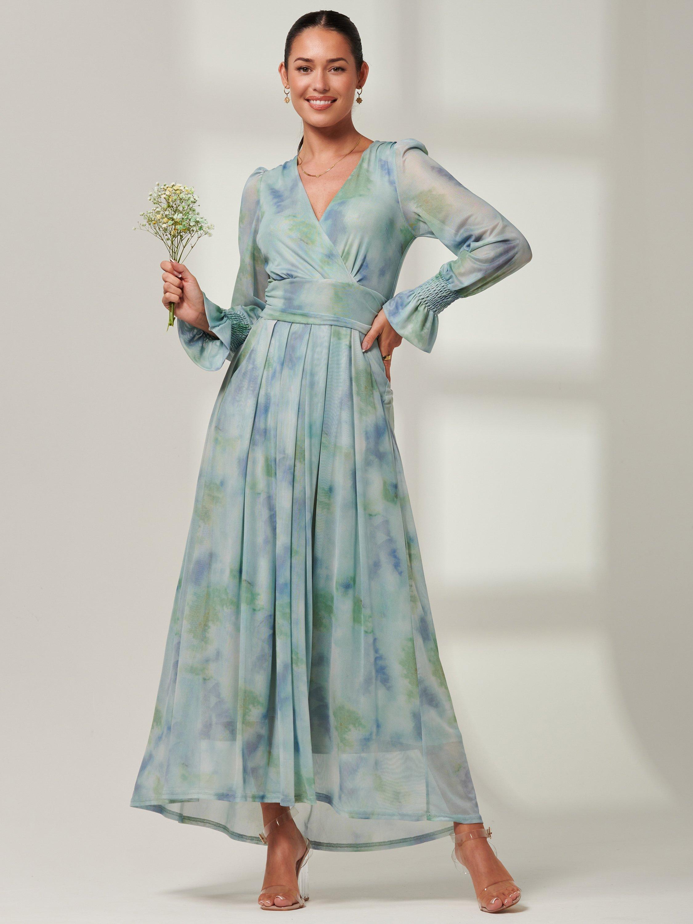 Product image 3 of 8, which shows Jolie Moi Tie Dye Print Mesh Maxi Dress, Green/Multi, 8