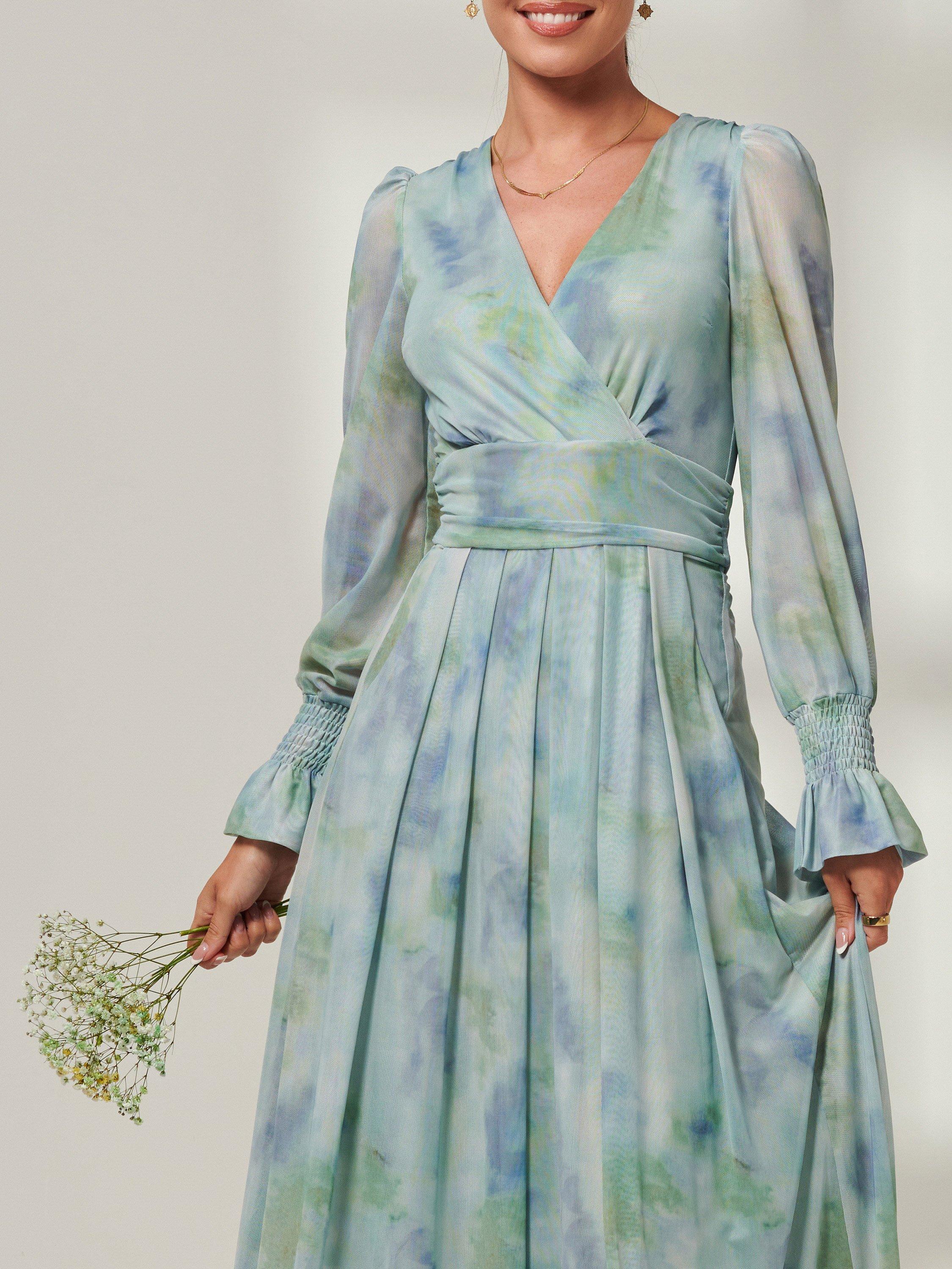 Product image 4 of 8, which shows Jolie Moi Tie Dye Print Mesh Maxi Dress, Green/Multi, 8