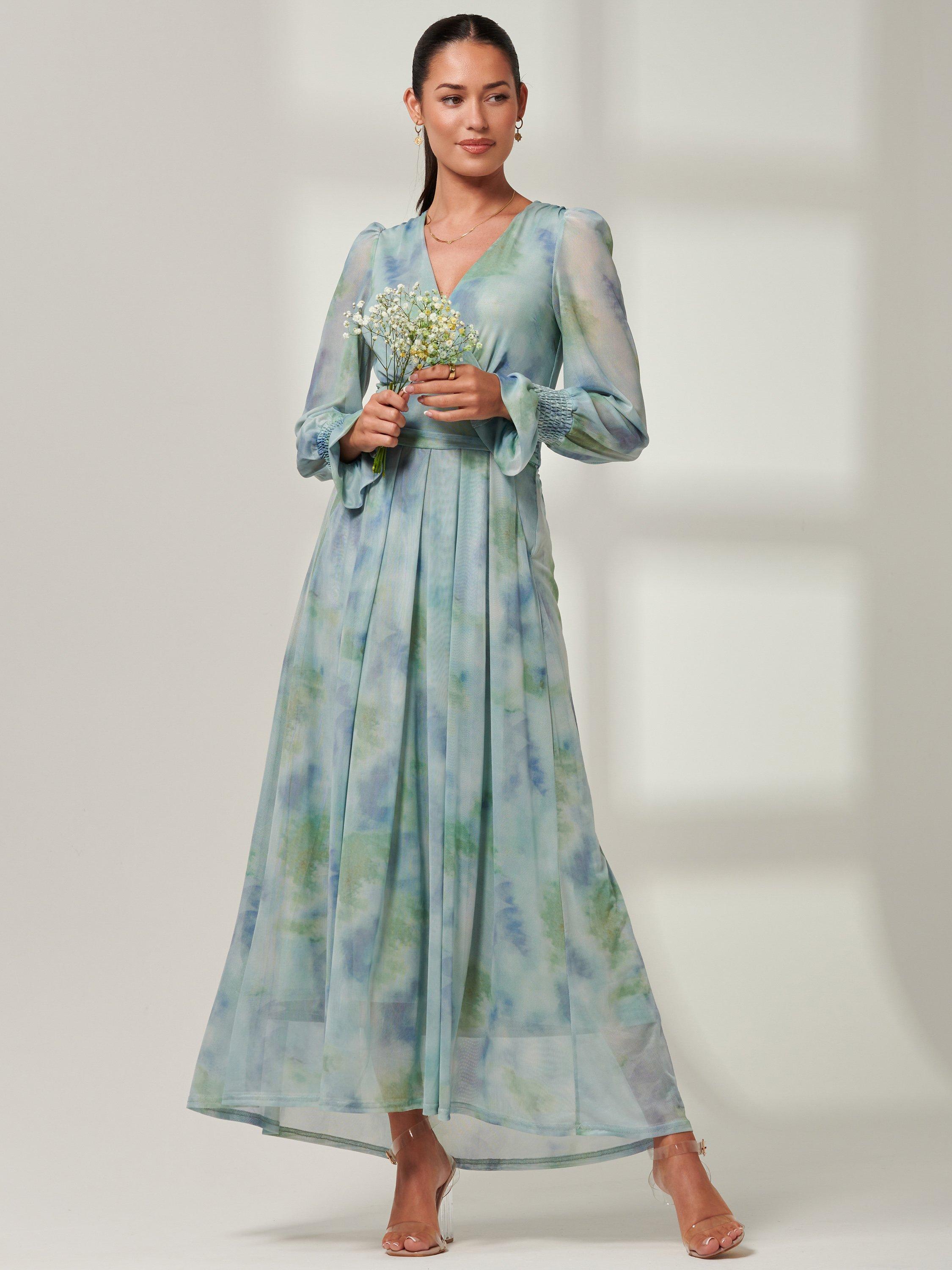 Product image 6 of 8, which shows Jolie Moi Tie Dye Print Mesh Maxi Dress, Green/Multi, 8