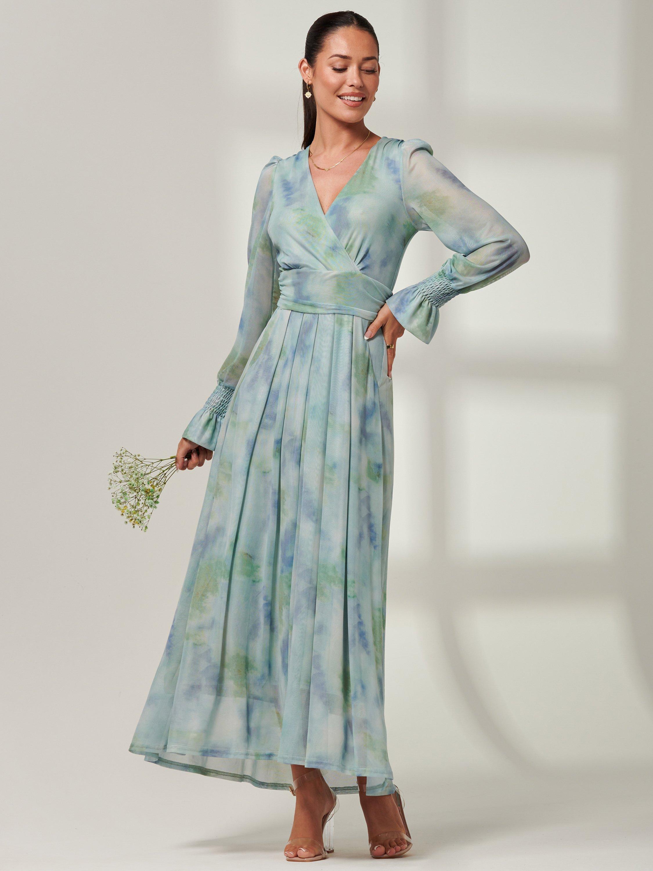 Product image 8 of 8, which shows Jolie Moi Tie Dye Print Mesh Maxi Dress, Green/Multi, 8