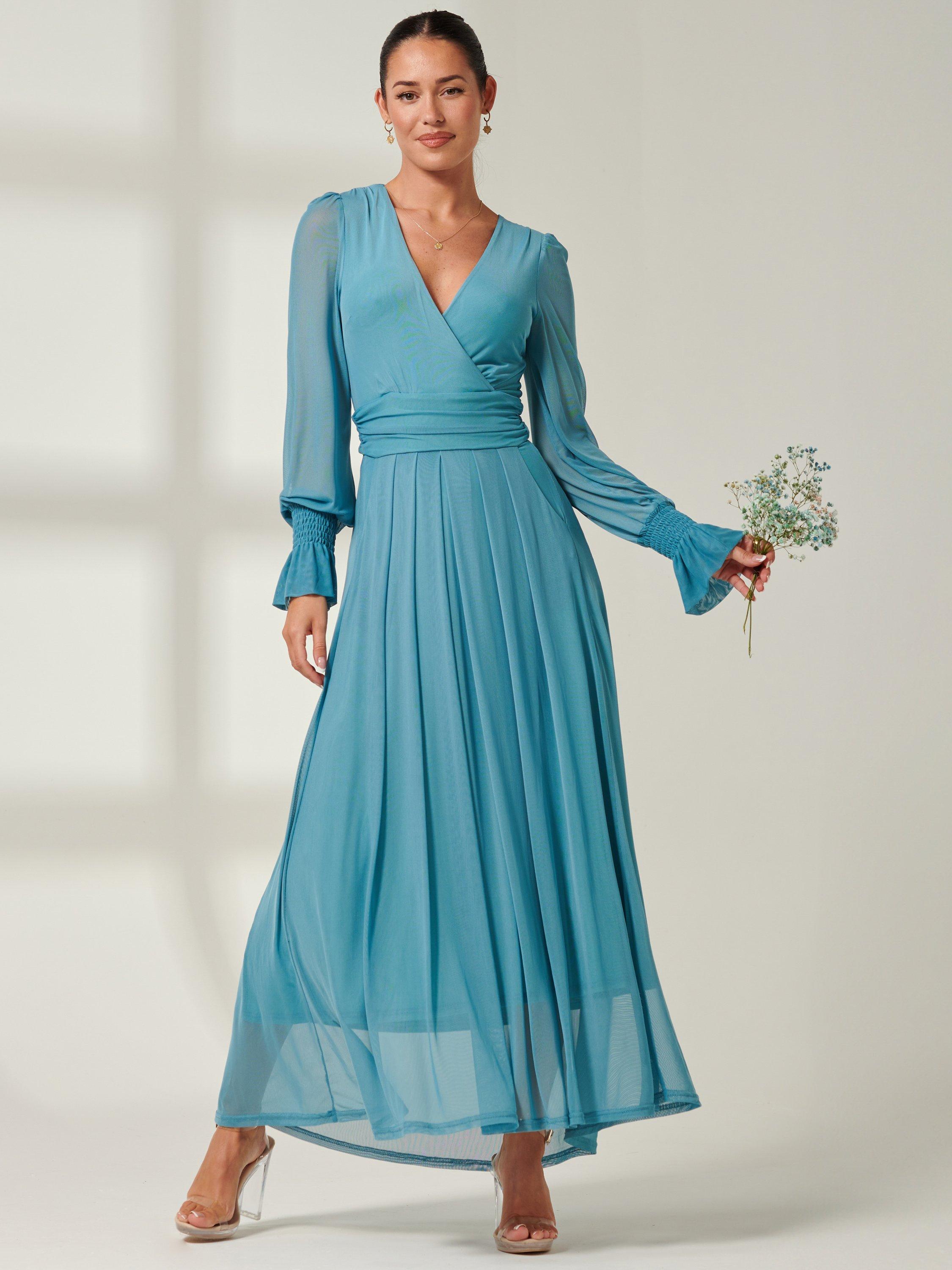 Jolie Moi Greta Mesh Maxi Dress Teal