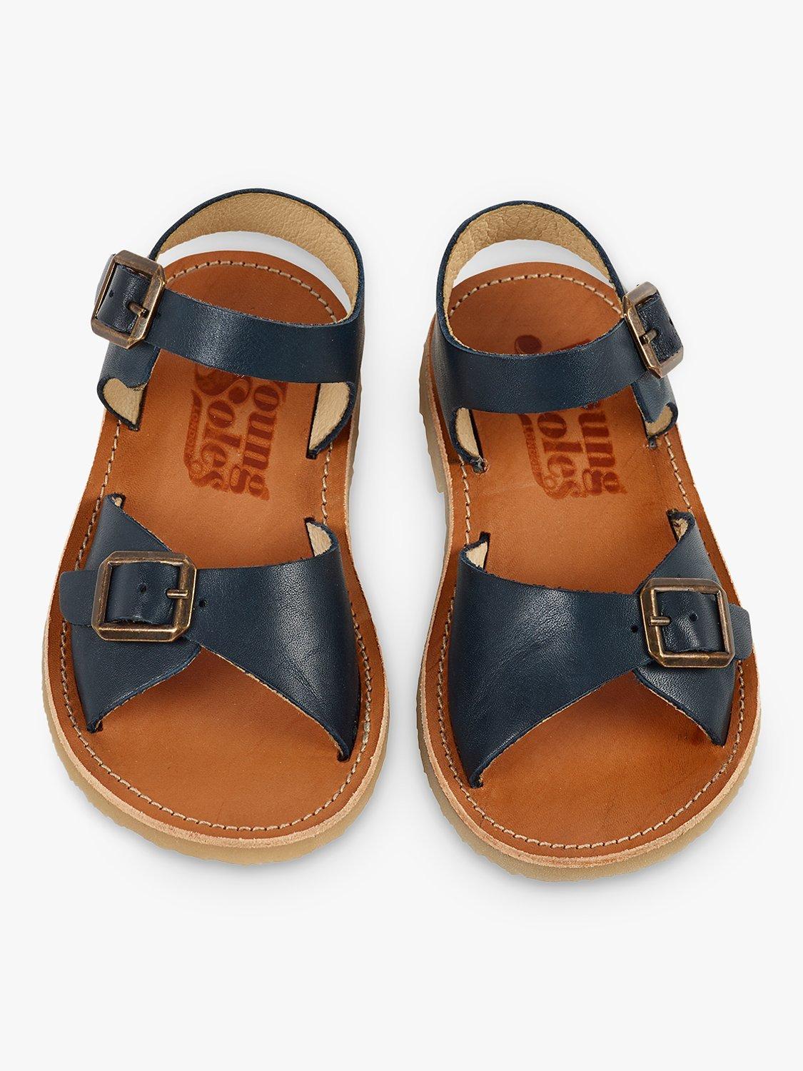 Product image 3 of 3, which shows Young Soles Kids' Sonny Two Part Leather Sandals, Navy, 1