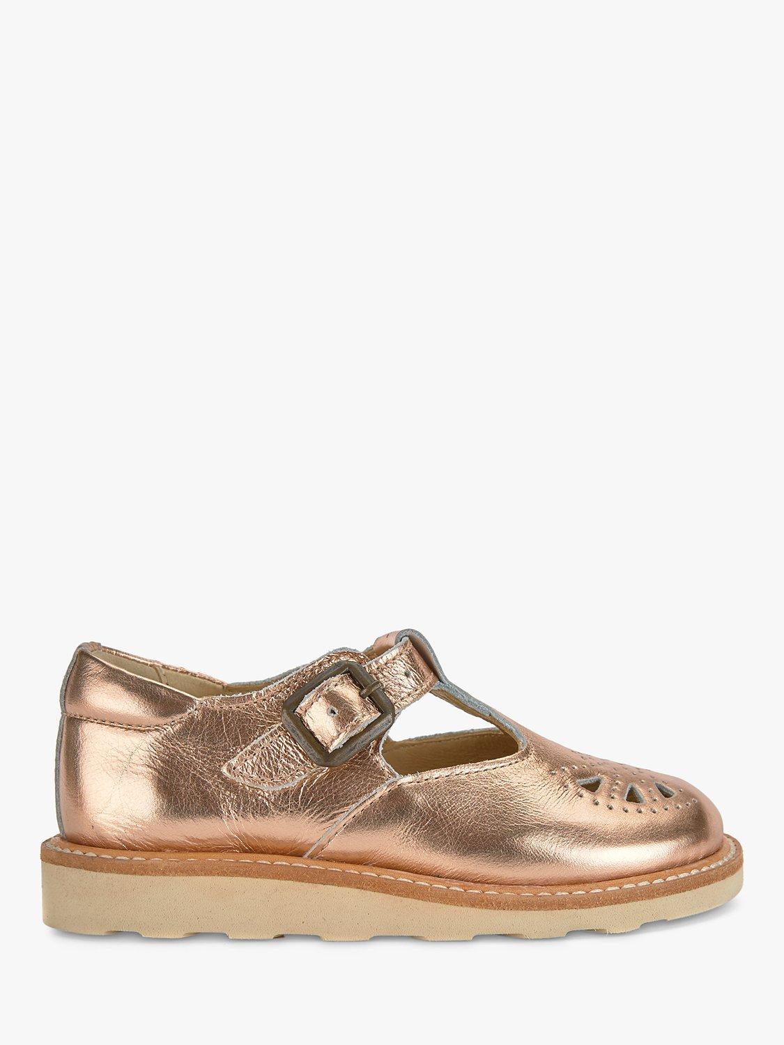 Product image 1 of 3, which shows Young Soles Kids' Rosie T-Bar Leather Shoes, Rose Gold, 1