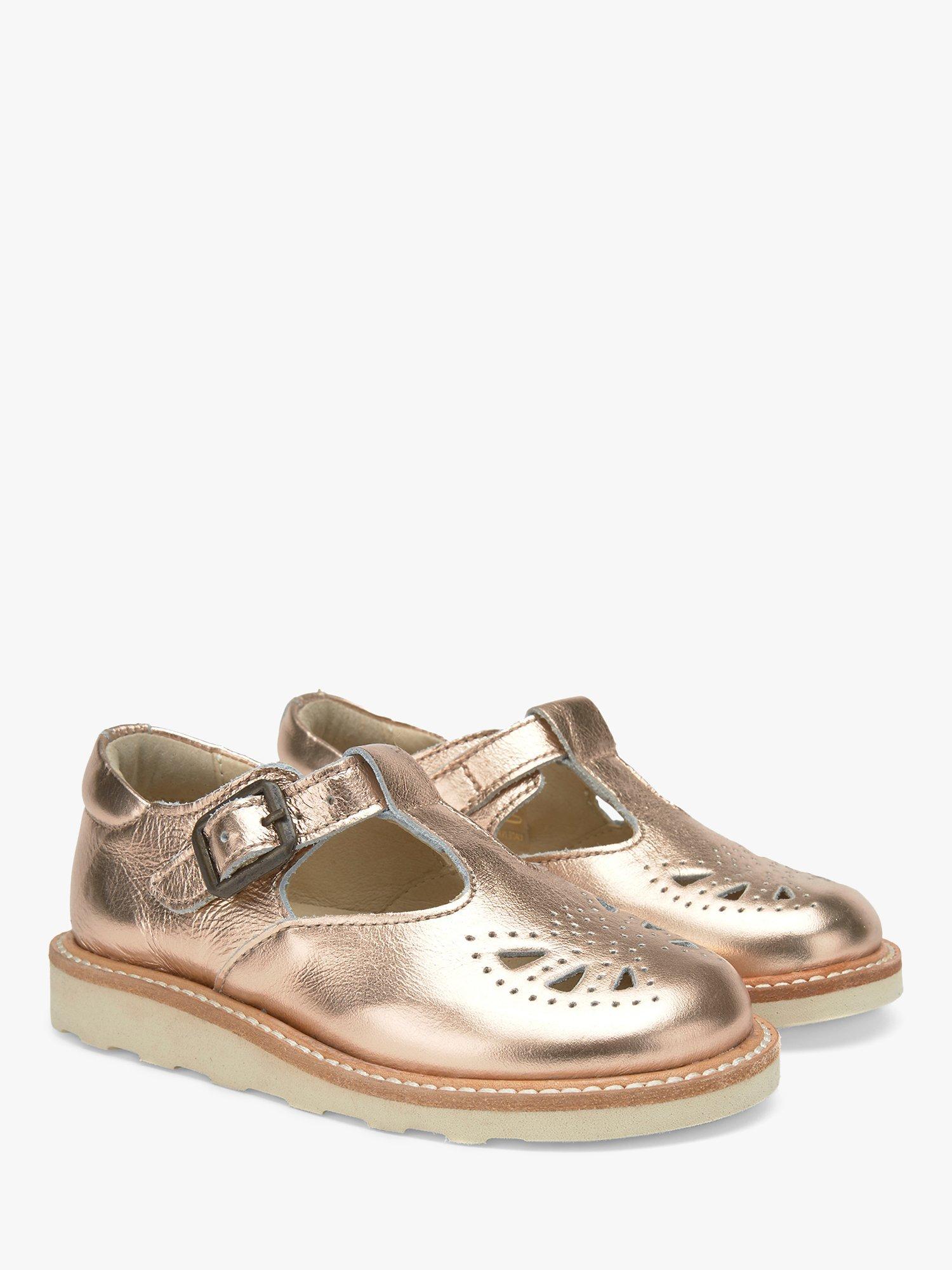 Product image 2 of 3, which shows Young Soles Kids' Rosie T-Bar Leather Shoes, Rose Gold, 1